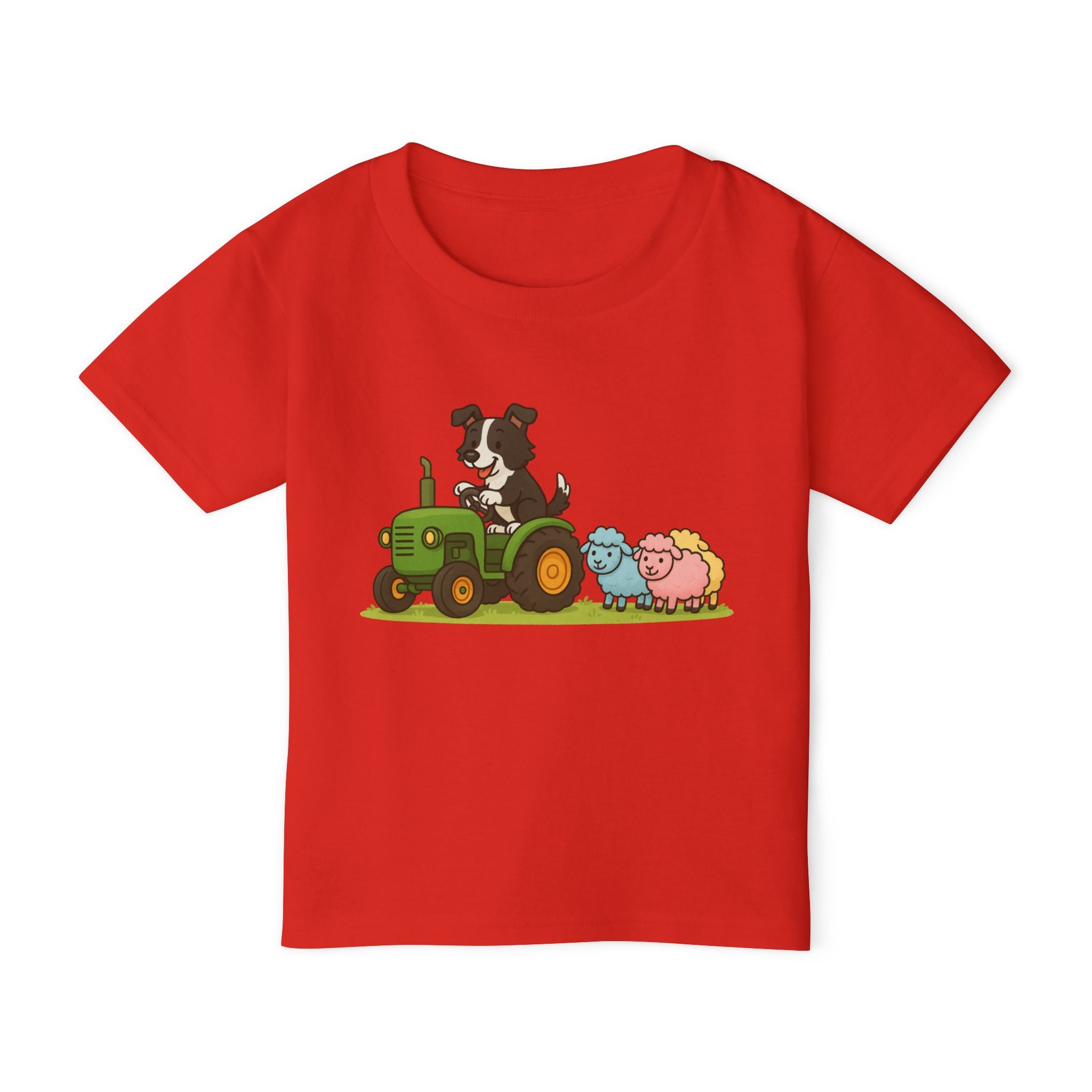 Toddler T-Shirt — Cartoon Farm Tractor with Border Collie & Sheep Friends