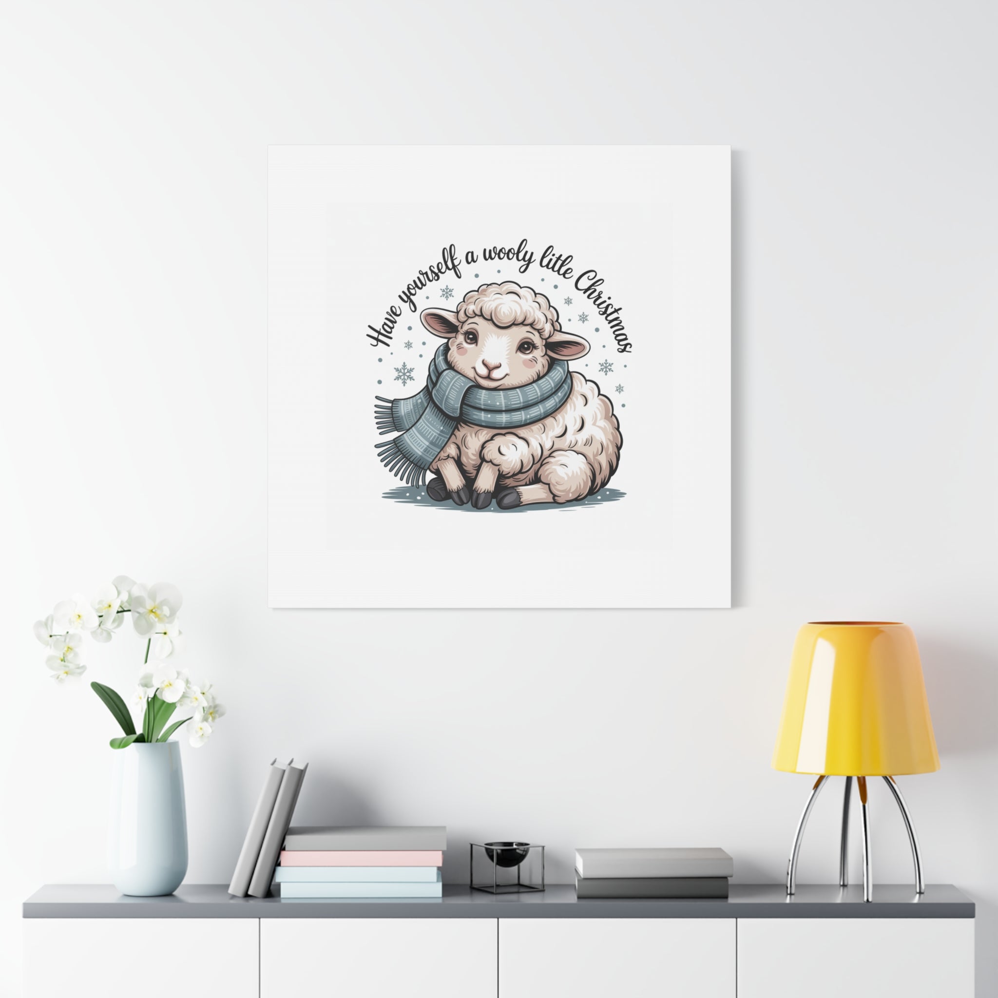 woolly little Christmas sheep Canvas | cozy animal winter print