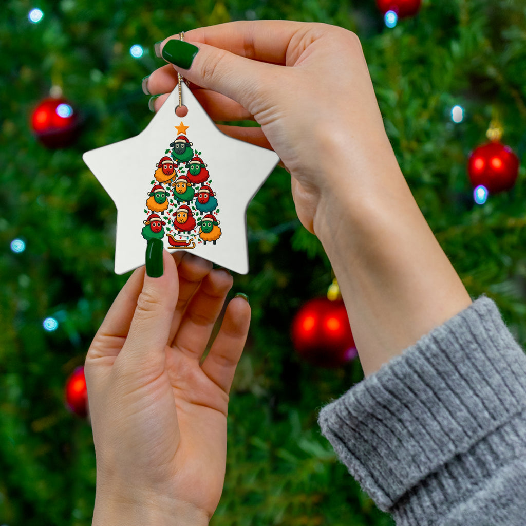 Christmas Sheep Tree Ceramic Ornament – Cute Holiday Holiday Ornament (Star Shape)