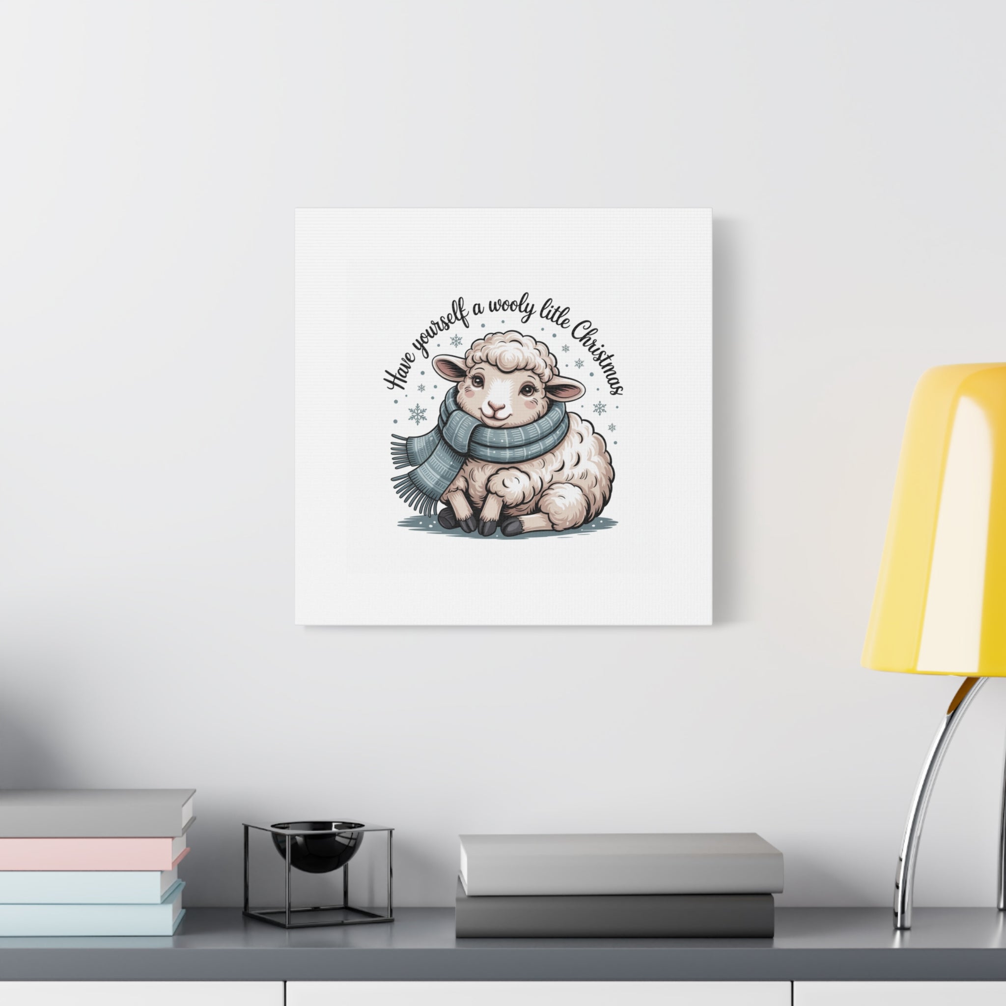 woolly little Christmas sheep Canvas | cozy animal winter print