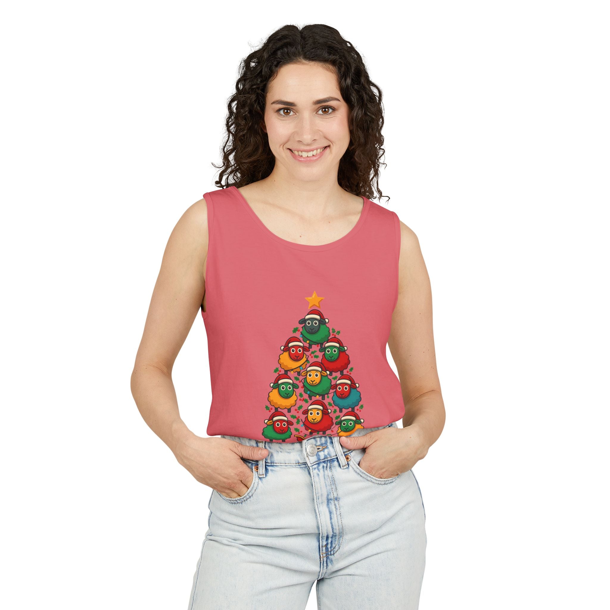 Christmas Sheep Tree Tank Top – Cute Holiday Chick Ornament Design