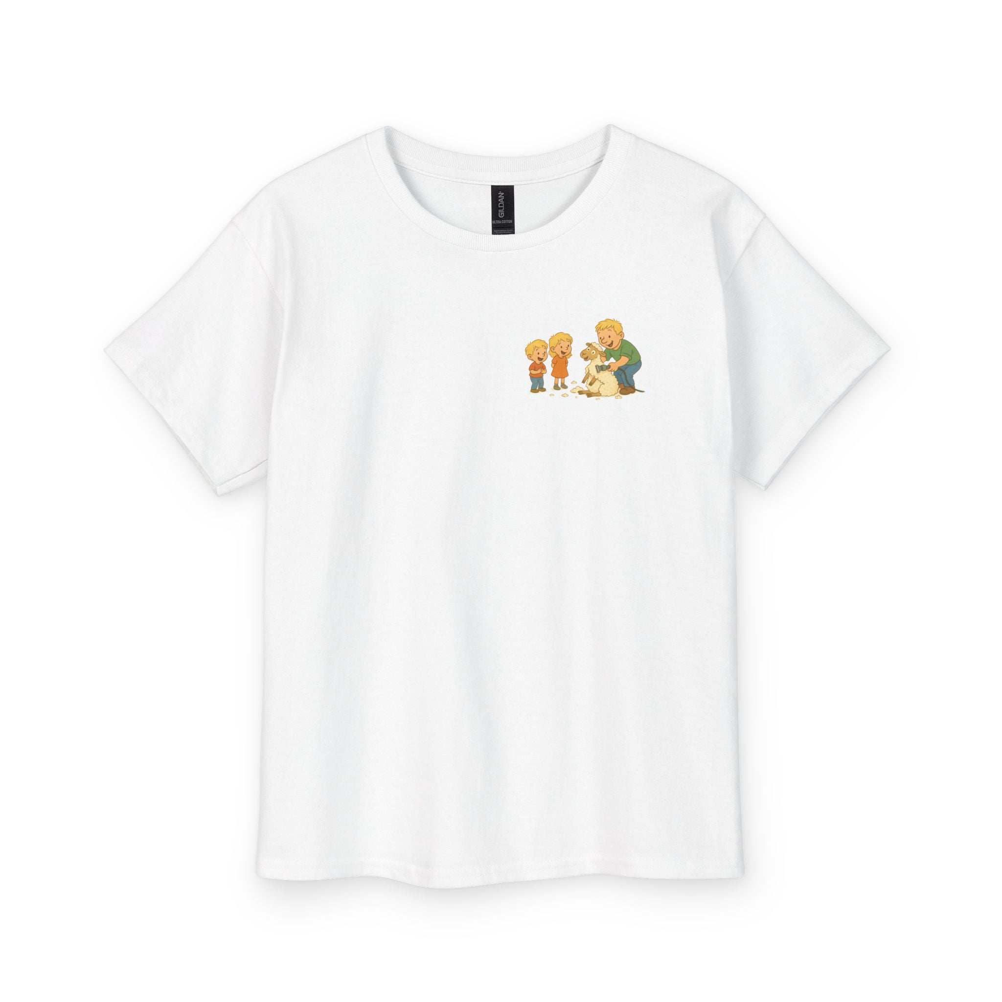 Kids T‑Shirt — Vintage Kids Playing with Dog Cute Retro Illustration Tee