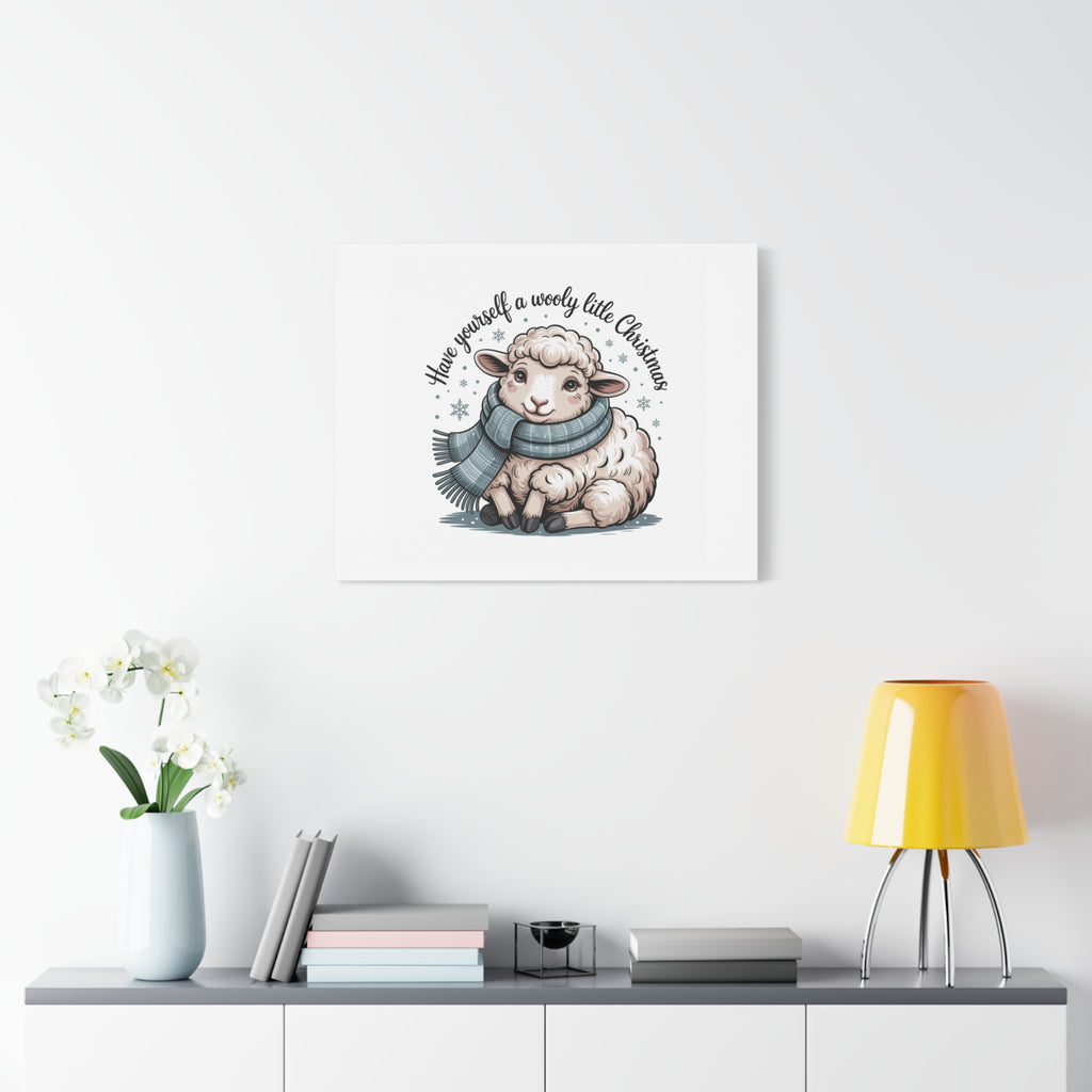 woolly little Christmas sheep Canvas | cozy animal winter print