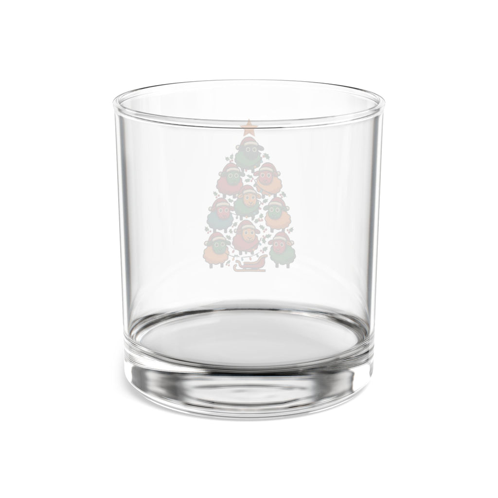 Christmas Sheep Tree Rocks Glass — 10oz Holiday Whiskey Glass