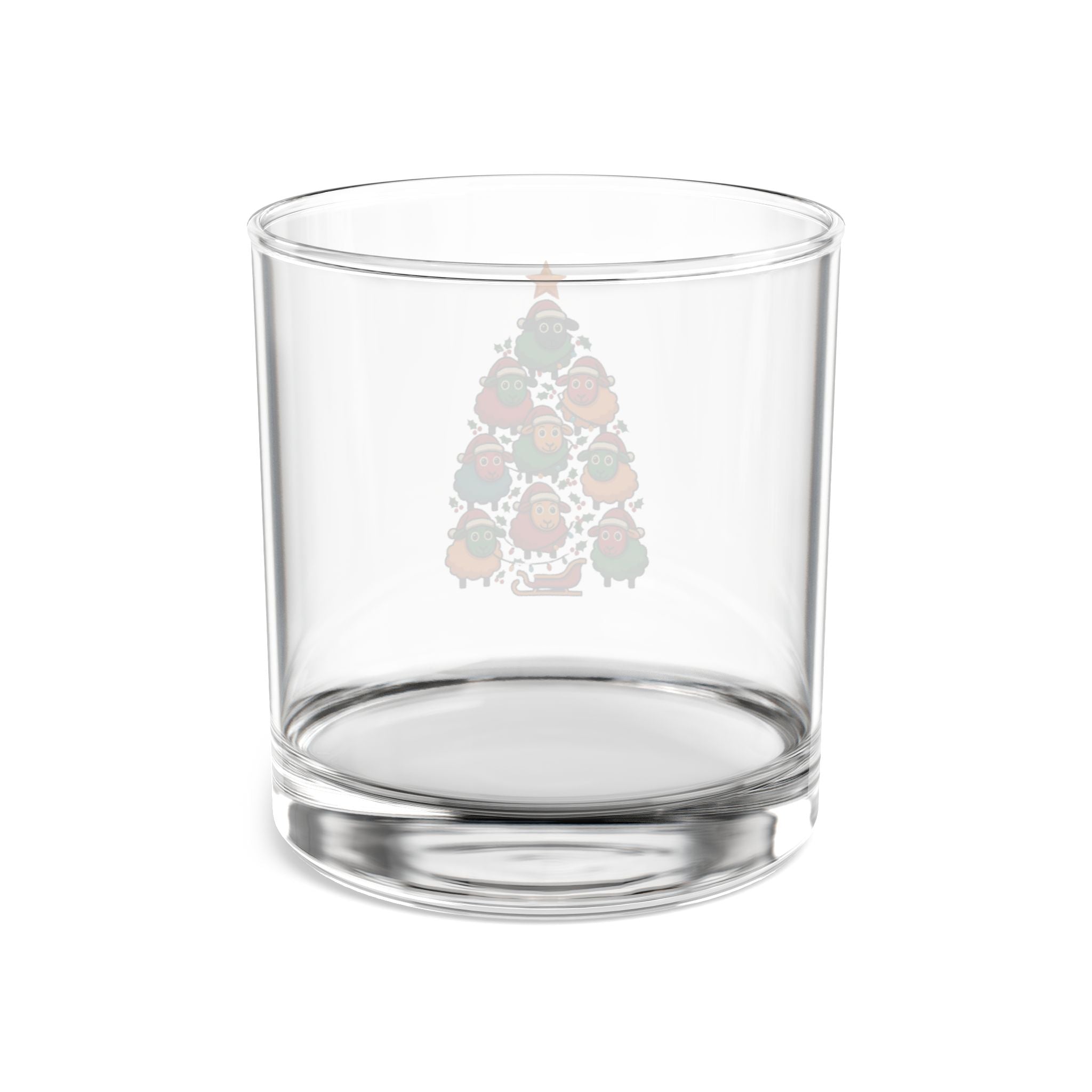 Christmas Sheep Tree Rocks Glass — 10oz Holiday Whiskey Glass