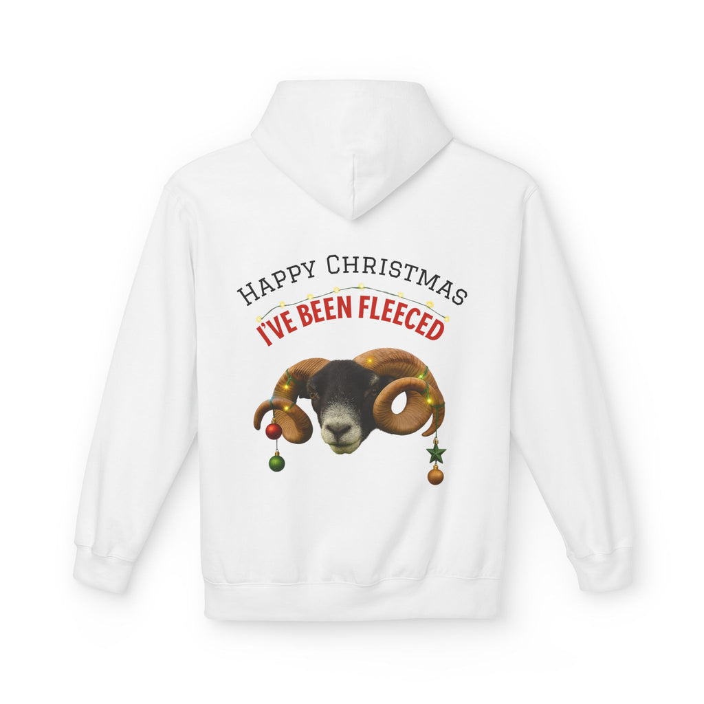 Christmas Ram Hoodie — "Happy Christmas I've Been Fleeced" Holiday Sweatshirt