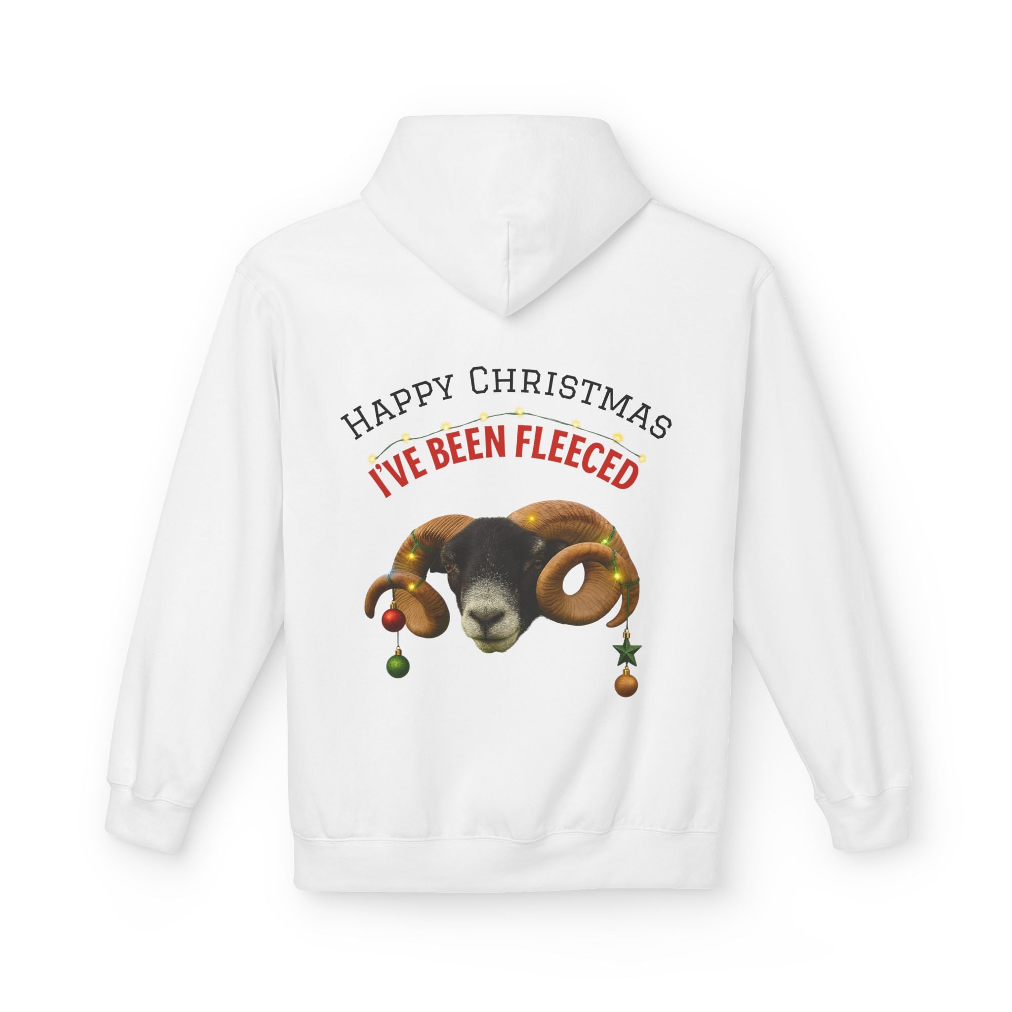 Christmas Ram Hoodie — "Happy Christmas I've Been Fleeced" Holiday Sweatshirt