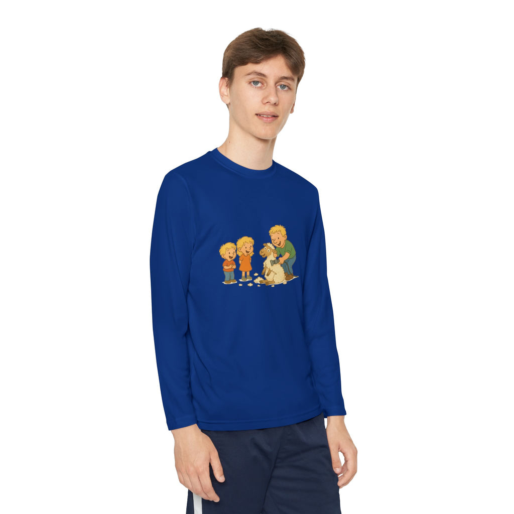 Youth Long Sleeve Tee – Kids & Dad Dog Rescue Illustration