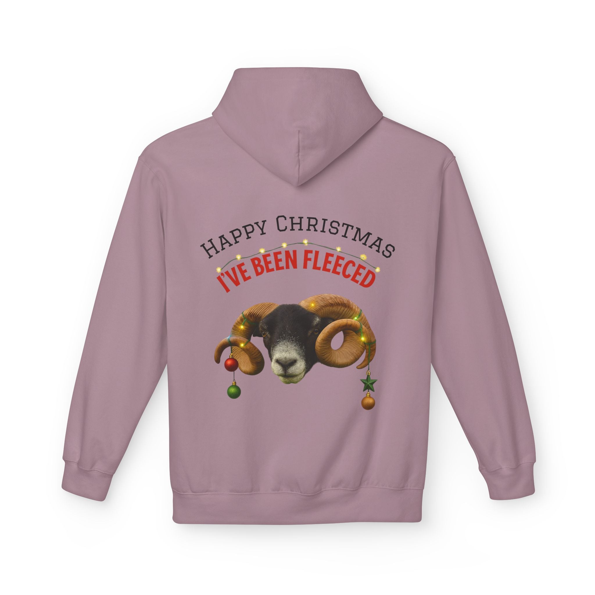 Christmas Ram Hoodie — "Happy Christmas I've Been Fleeced" Holiday Sweatshirt