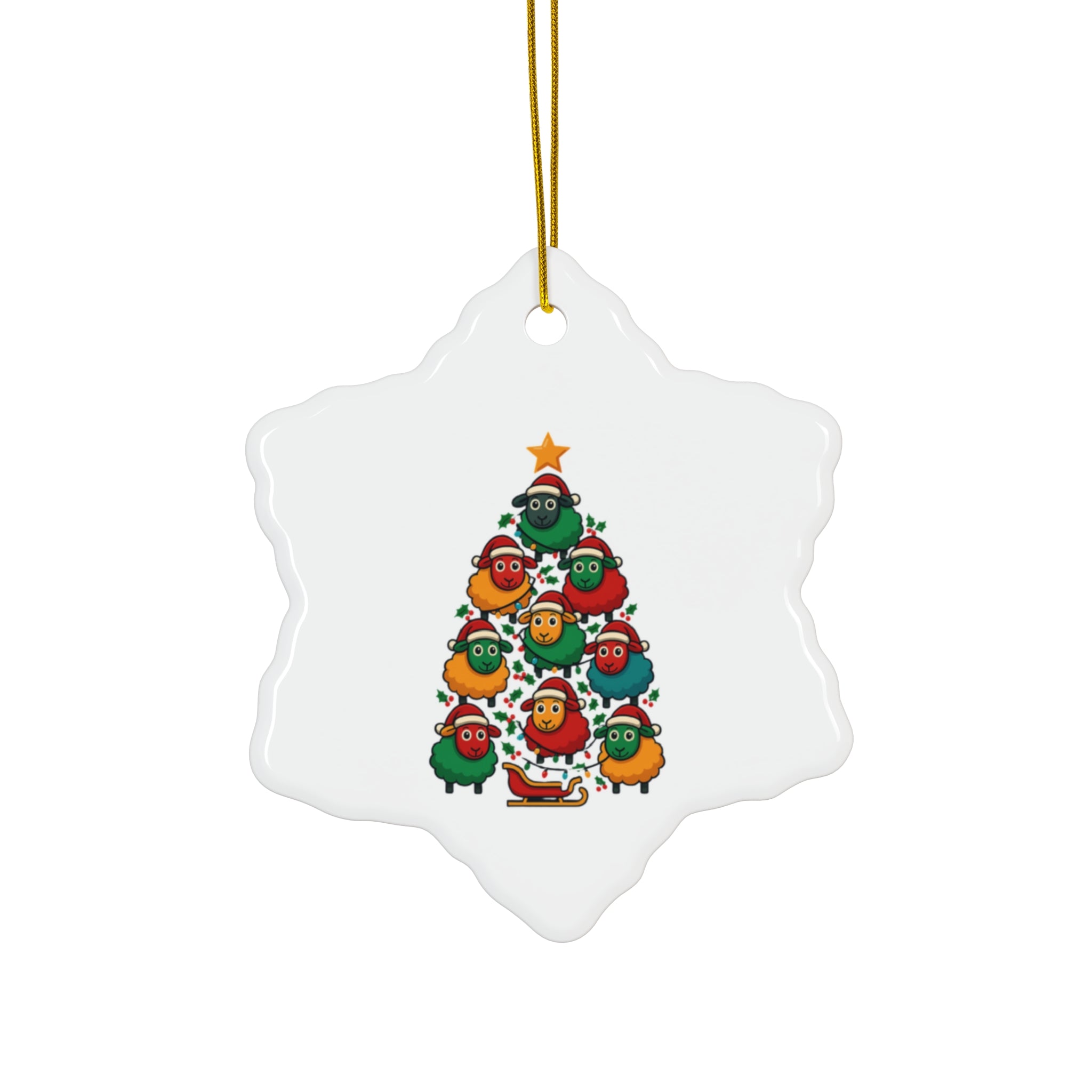 Christmas Sheep Tree Ceramic Ornament – Cute Holiday Holiday Ornament (Star Shape)