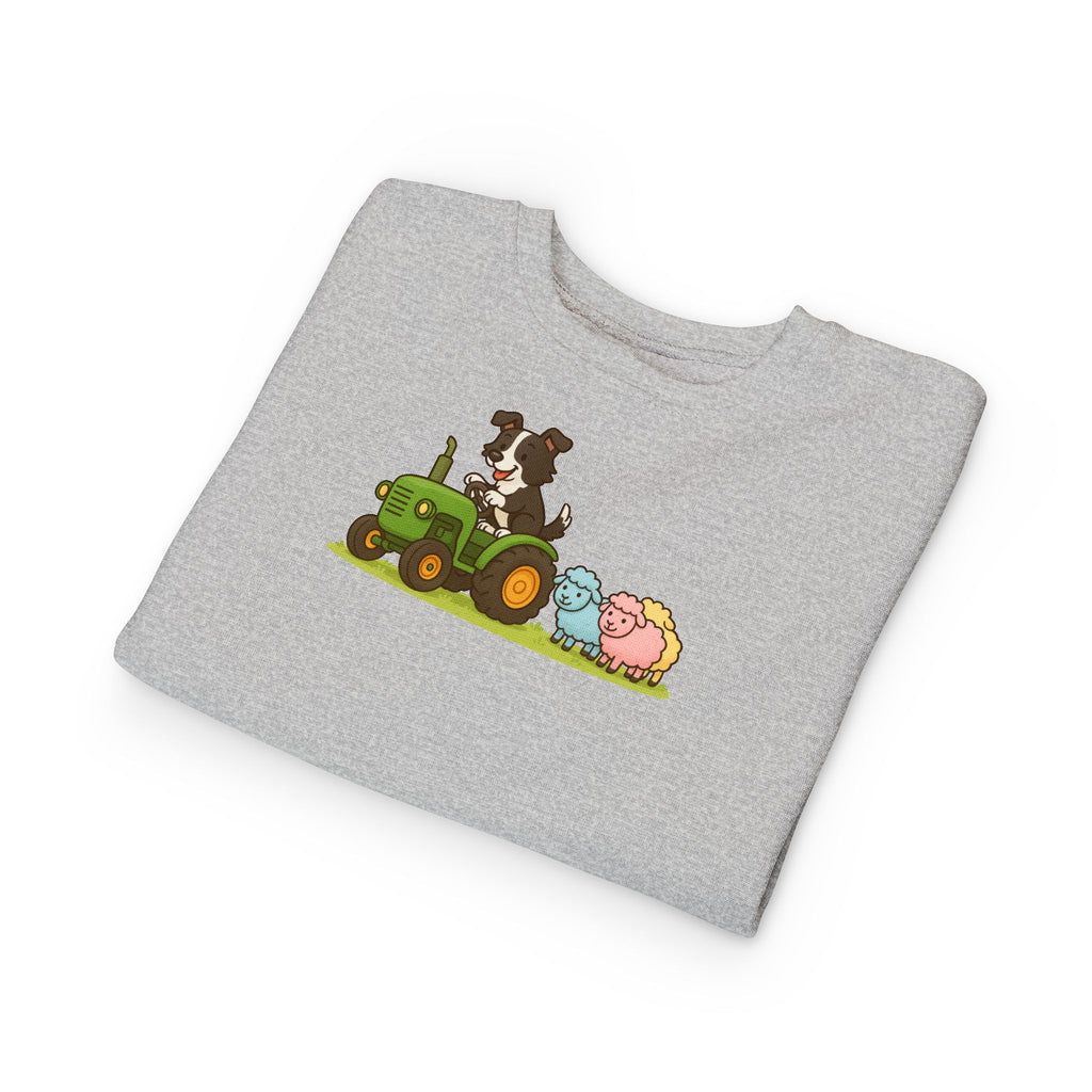 Toddler Sweatshirt — Cute Farm Tractor Crewneck with Puppy & Sheep Graphic