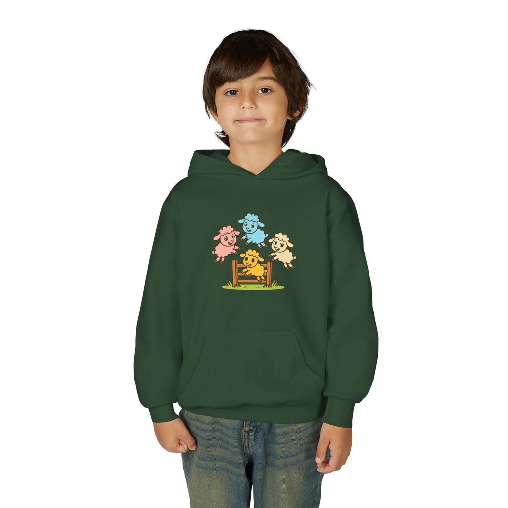 Kids Sheep Hoodie — Colorful Jumping Lambs Graphic Youth Hooded Sweatshirt