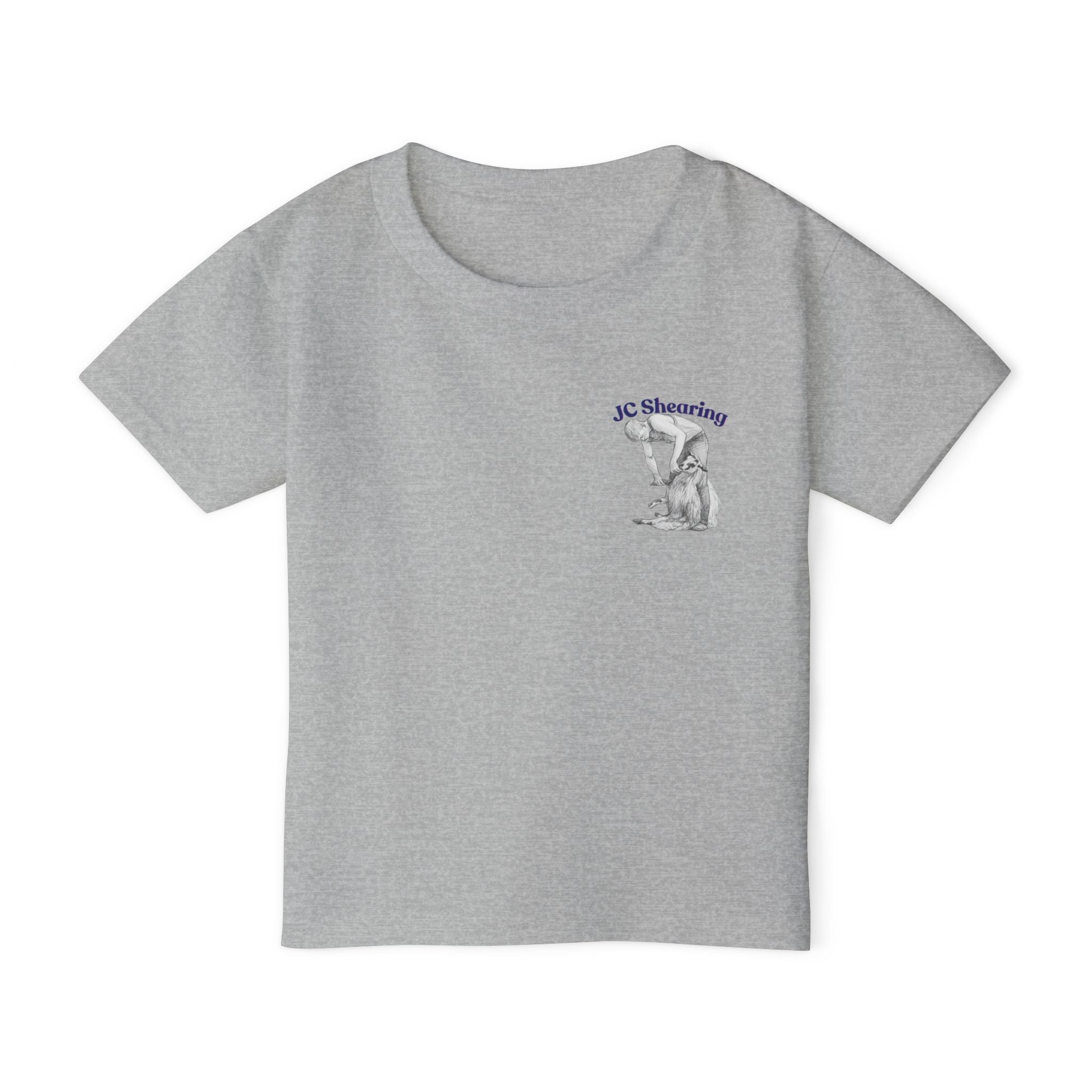 Toddler T-Shirt — Cute Sheep & Dog Cartoon with 'What kind of cars do sheep drive? Lamborghinis!' Back Print