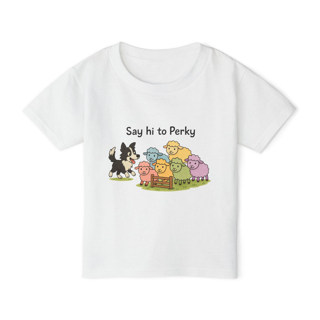 Say Hi to Perky Toddler T-Shirt — Cute Pastel Sheep & Border Collie Kids Tee