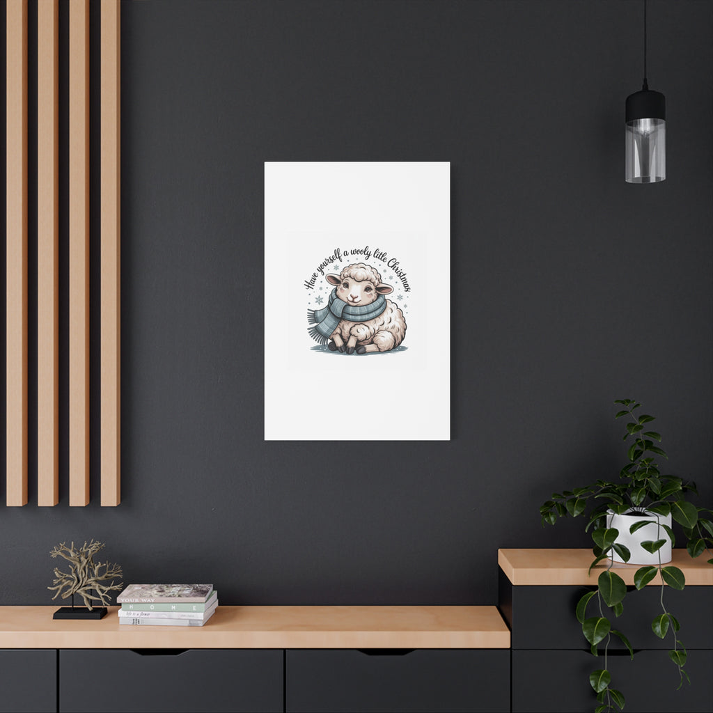 woolly little Christmas sheep Canvas | cozy animal winter print