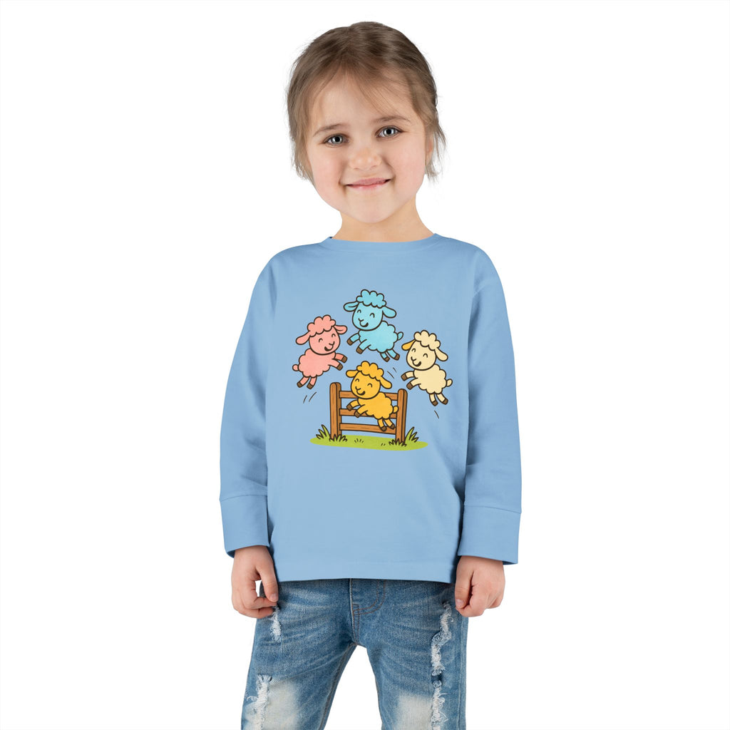 Toddler Long Sleeve Tee — Colorful Jumping Sheep Kids Shirt