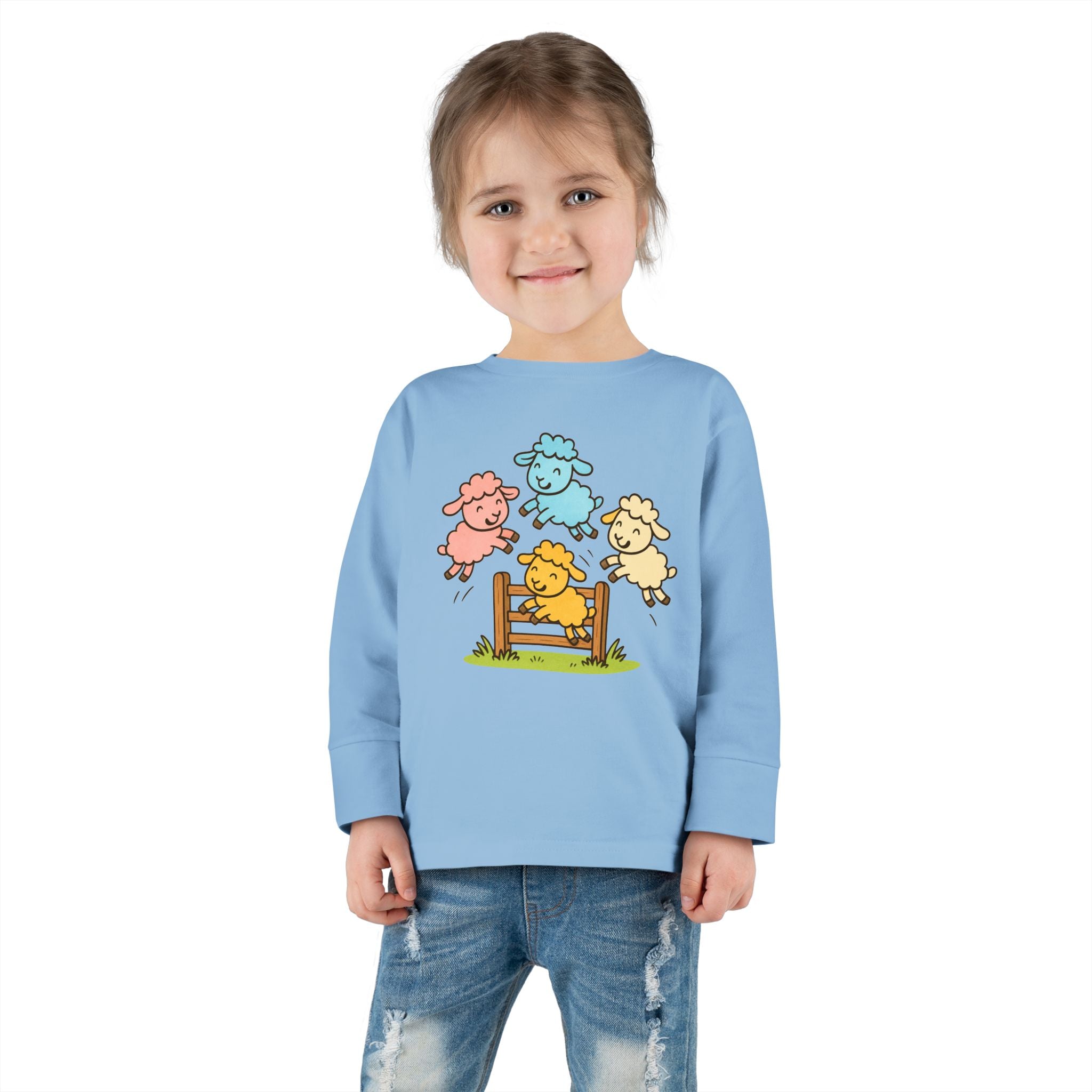 Toddler Long Sleeve Tee — Colorful Jumping Sheep Kids Shirt