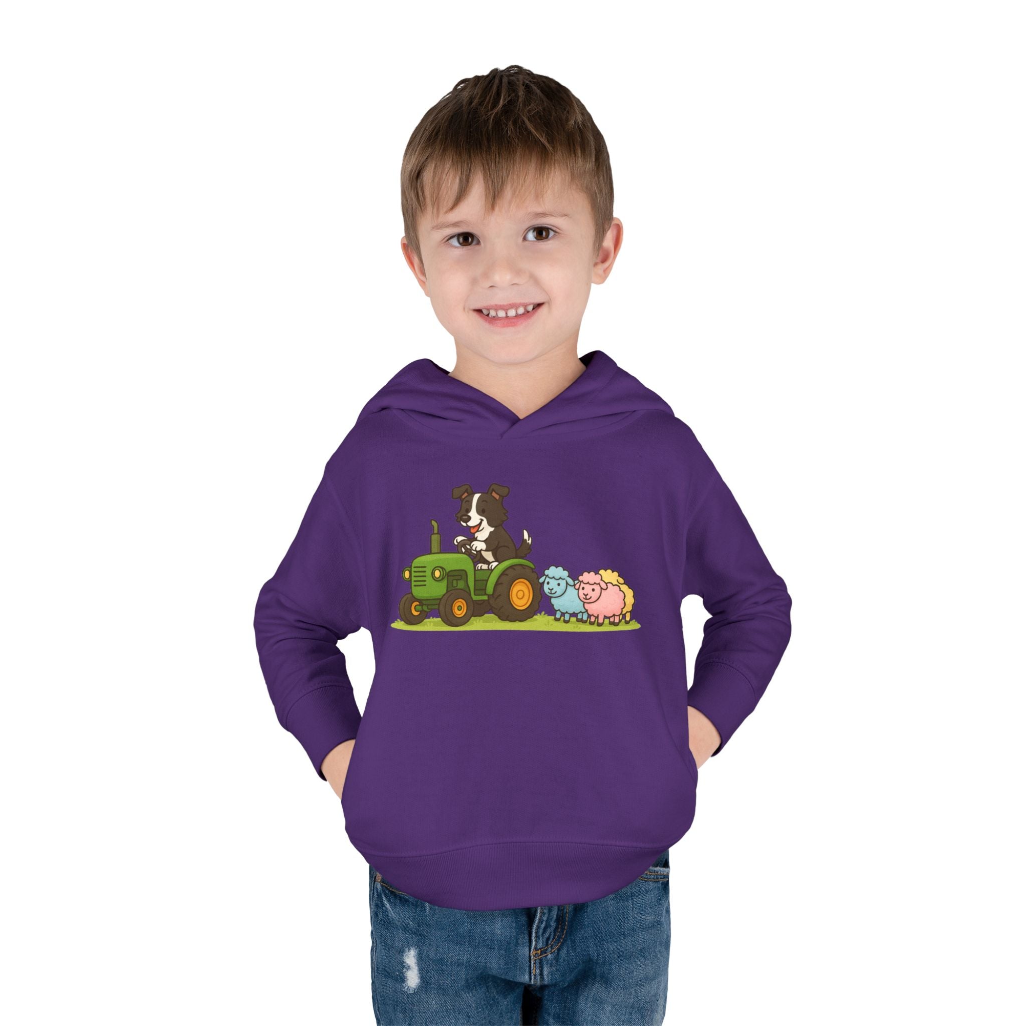 Toddler Hoodie — Cute Farm Tractor with Puppy & Sheep Kids Pullover