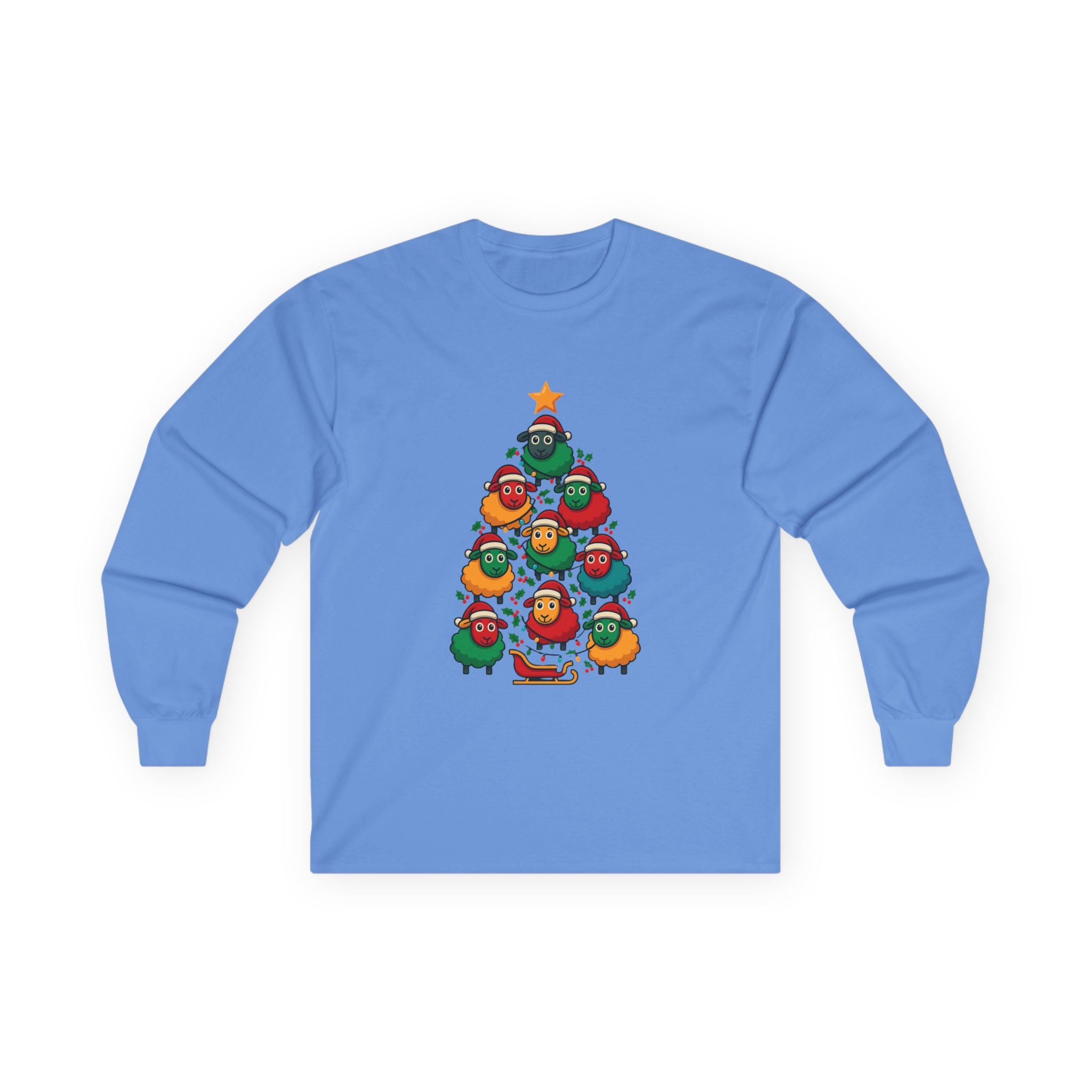 Long Sleeve Tee — Christmas Sheep Tree Graphic Holiday Shirt