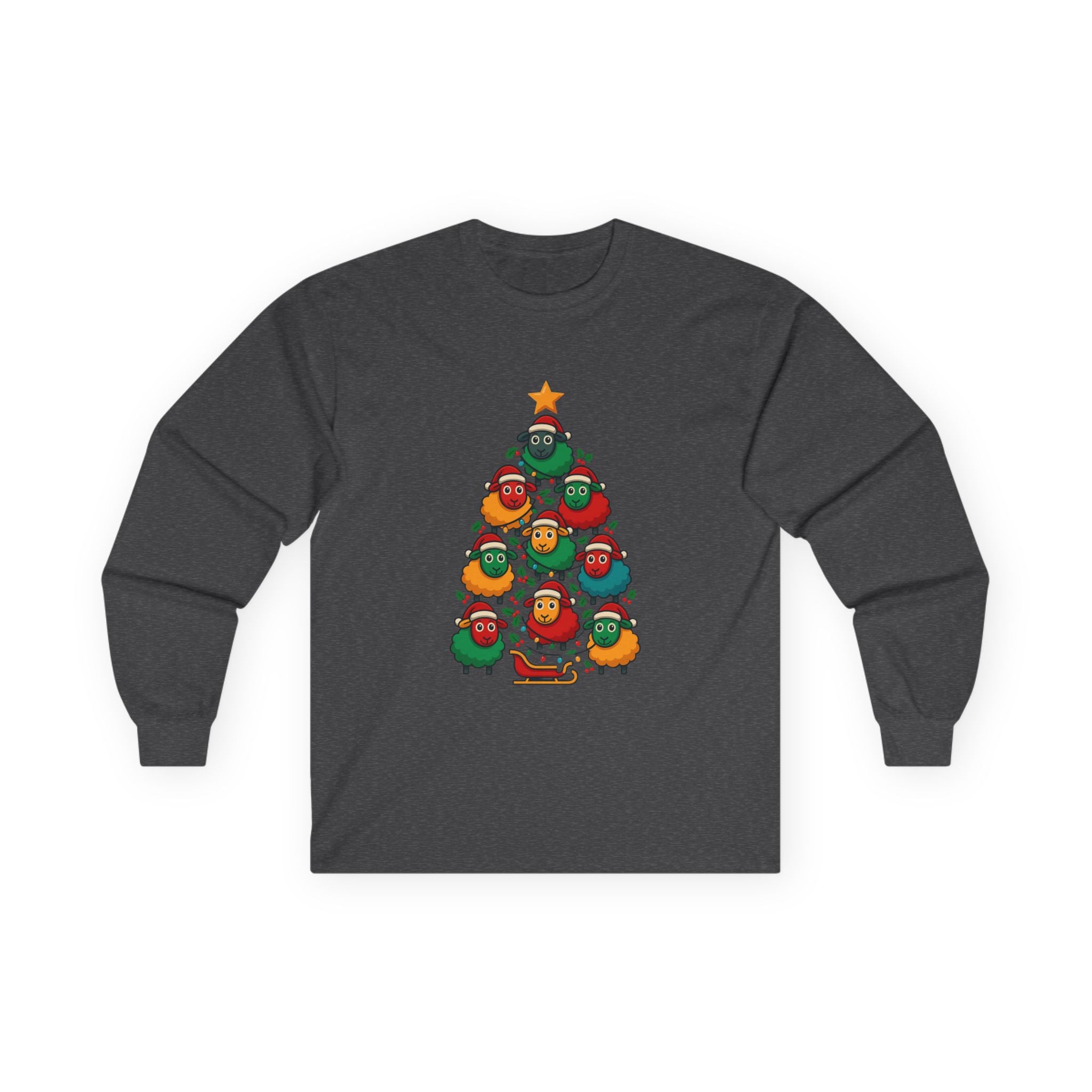 Long Sleeve Tee — Christmas Sheep Tree Graphic Holiday Shirt