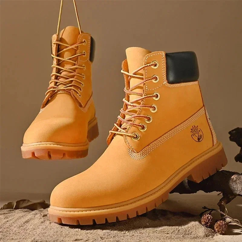 Unisex High-Top Leather Lace-Up Boots – Non-Slip Outdoor Ankle Style
