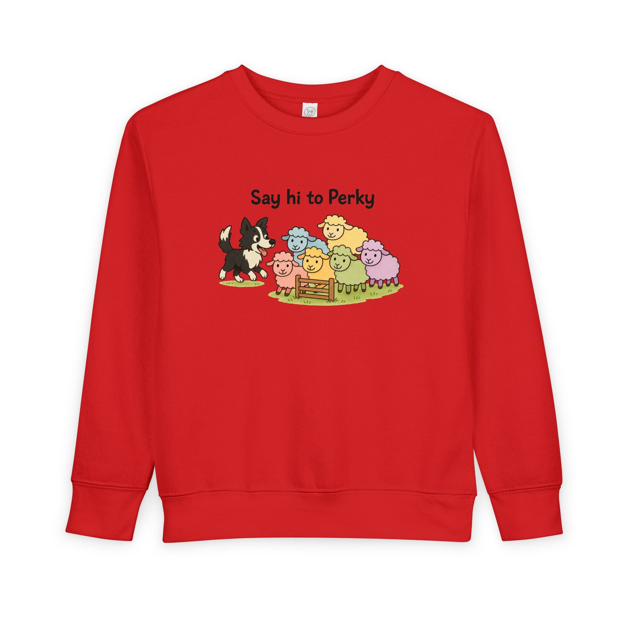 Say Hi to Perky Toddler Sweatshirt — Cute Sheep & Border Collie Kids Pullover