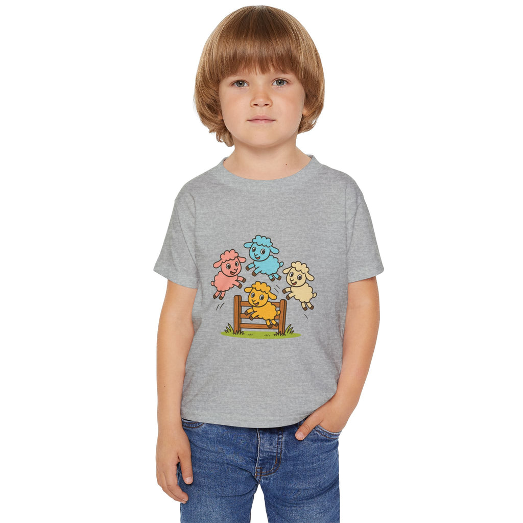 Toddler T-Shirt — Colorful Jumping Sheep Kids Tee (JC Shearing Logo on Back)