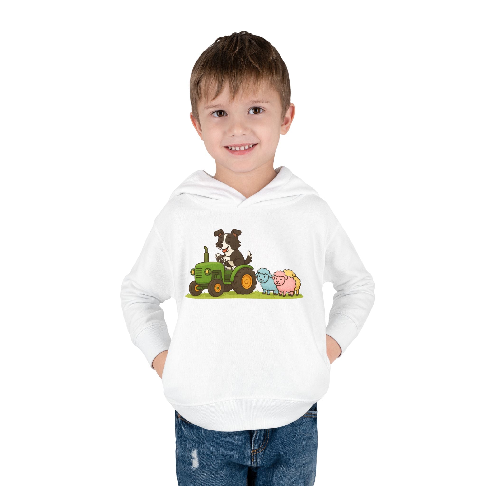 Toddler Hoodie — Cute Farm Tractor with Puppy & Sheep Kids Pullover
