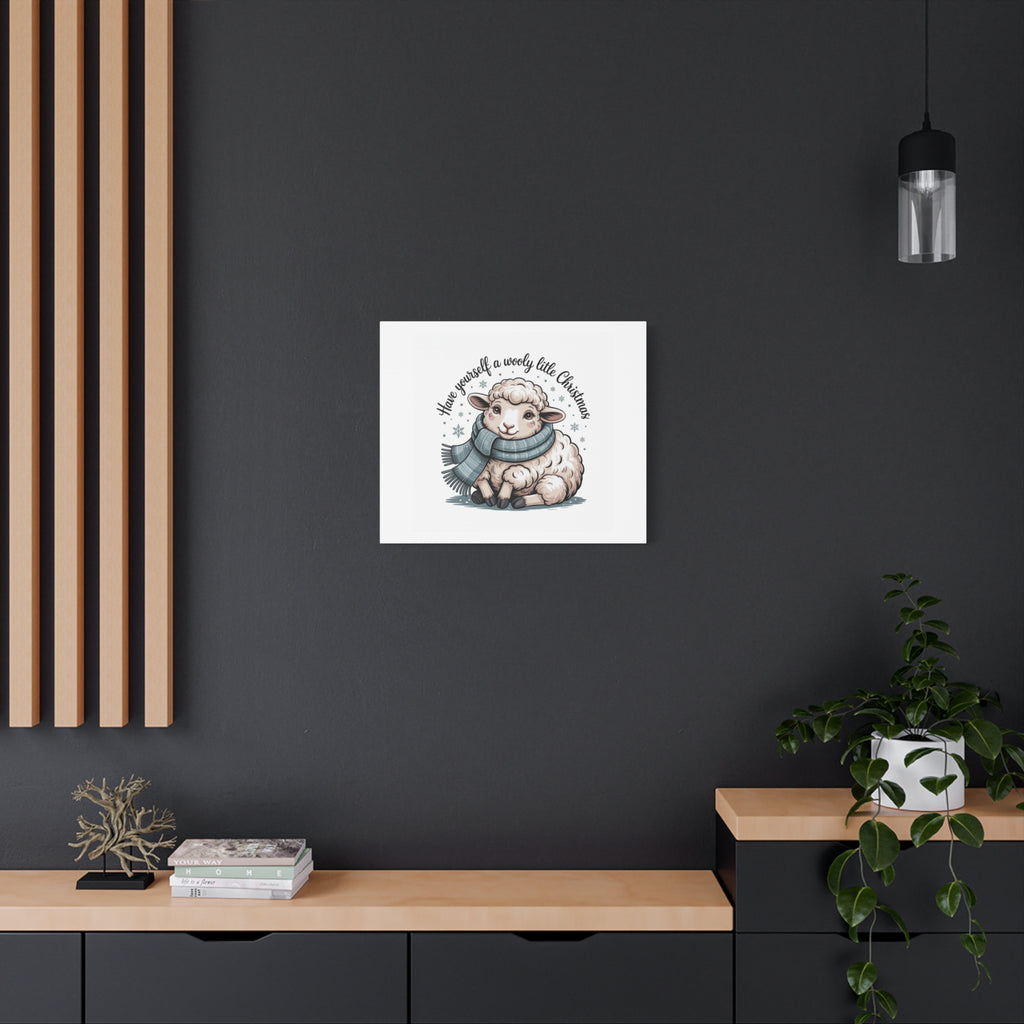 woolly little Christmas sheep Canvas | cozy animal winter print