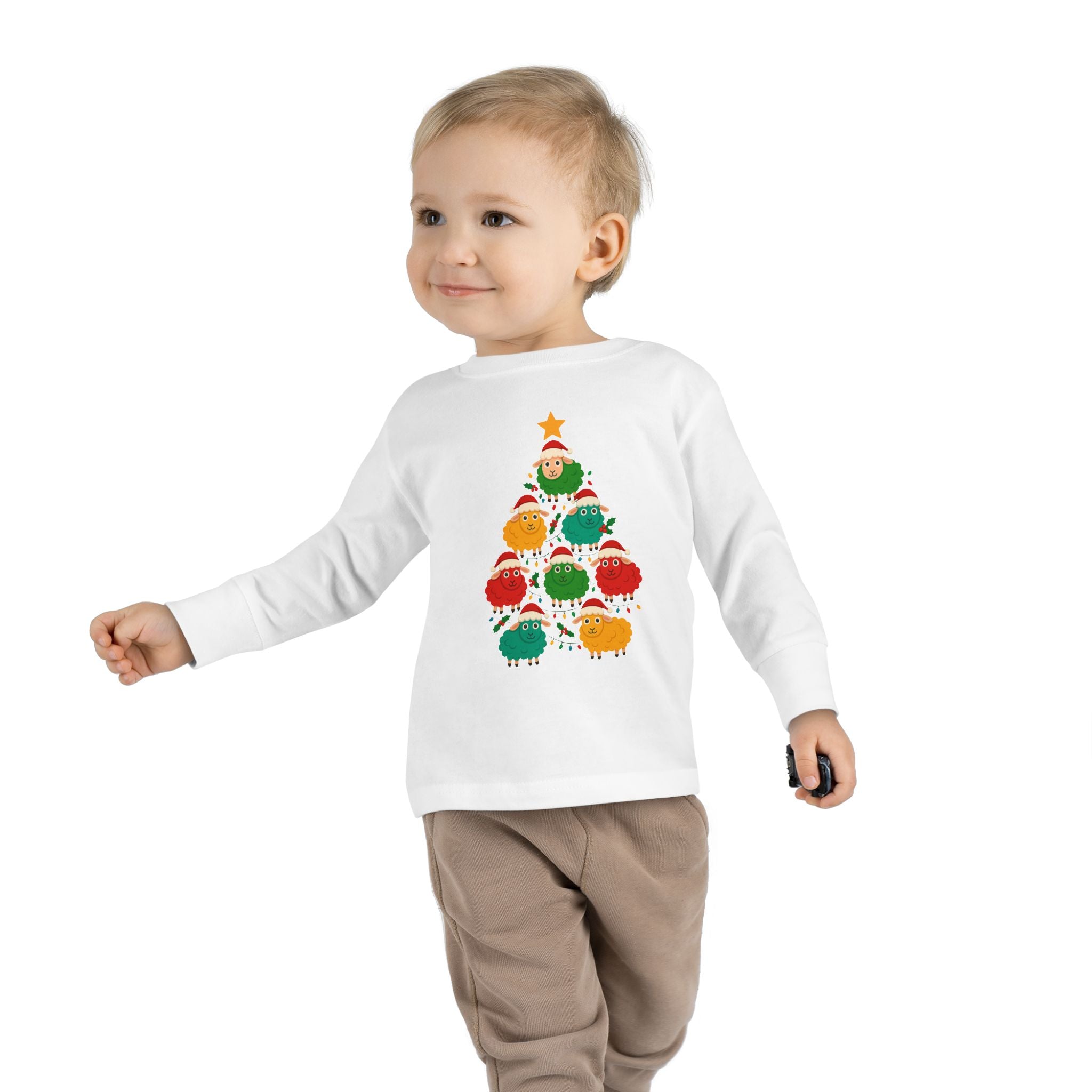 Toddler Long Sleeve Tee — Cute Sheep Christmas Tree Holiday Shirt