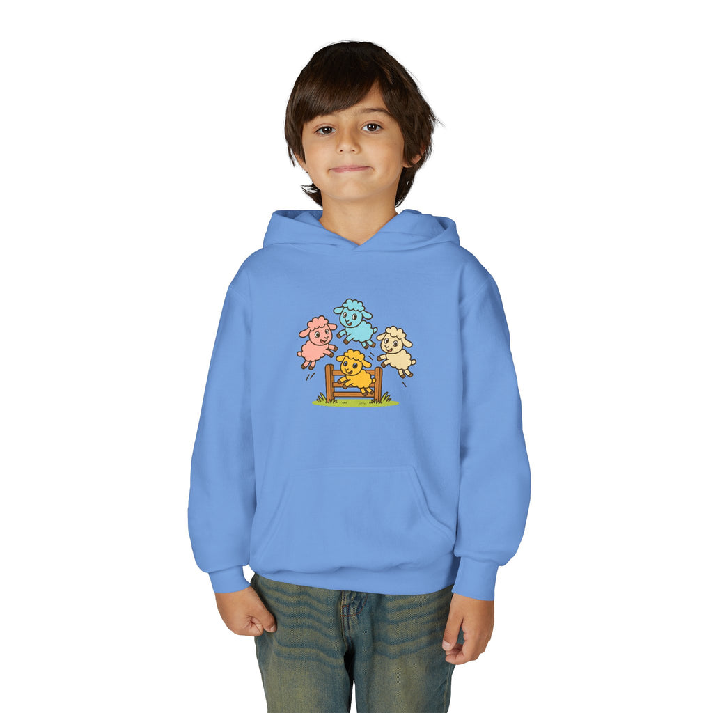Kids Sheep Hoodie — Colorful Jumping Lambs Graphic Youth Hooded Sweatshirt