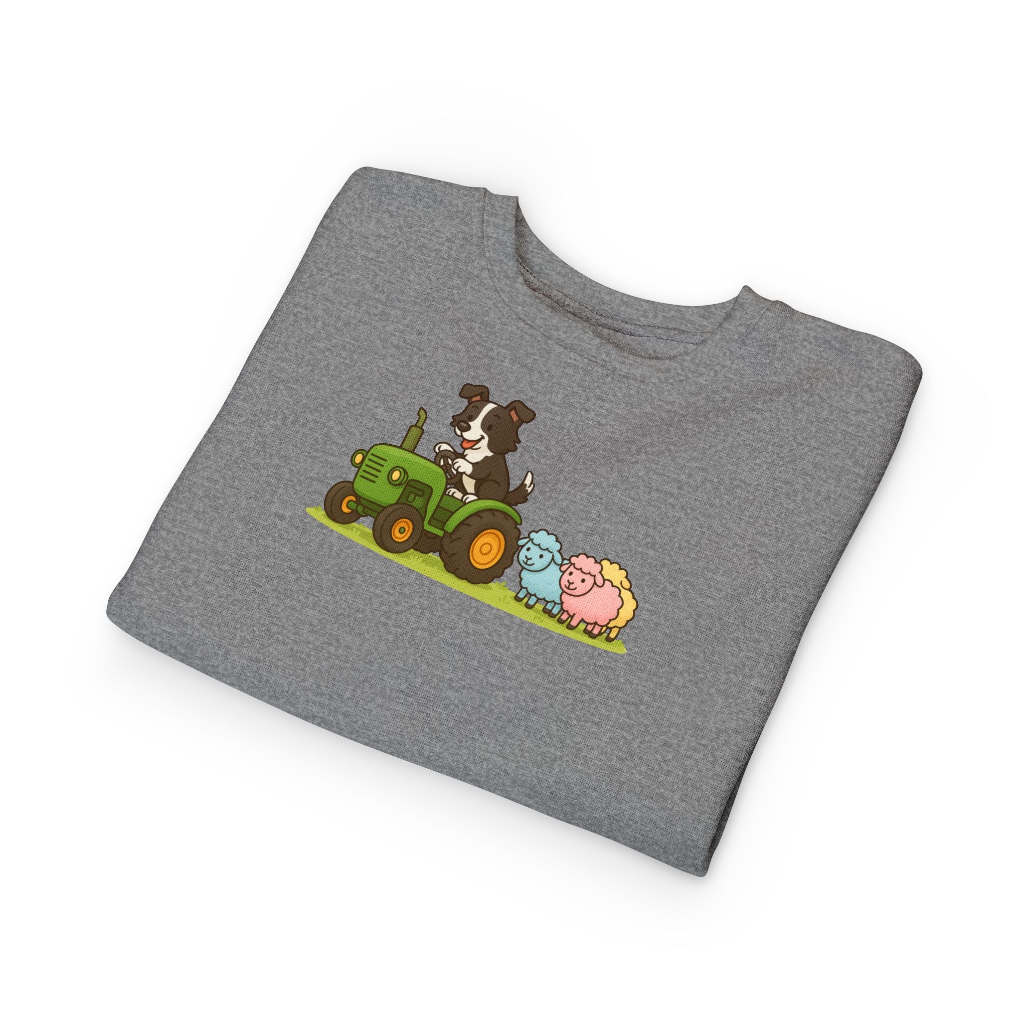 Toddler Sweatshirt — Cute Farm Tractor Crewneck with Puppy & Sheep Graphic