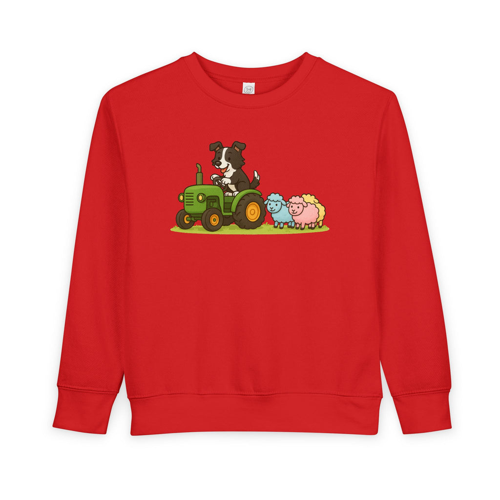 Toddler Sweatshirt — Cute Farm Tractor Crewneck with Puppy & Sheep Graphic