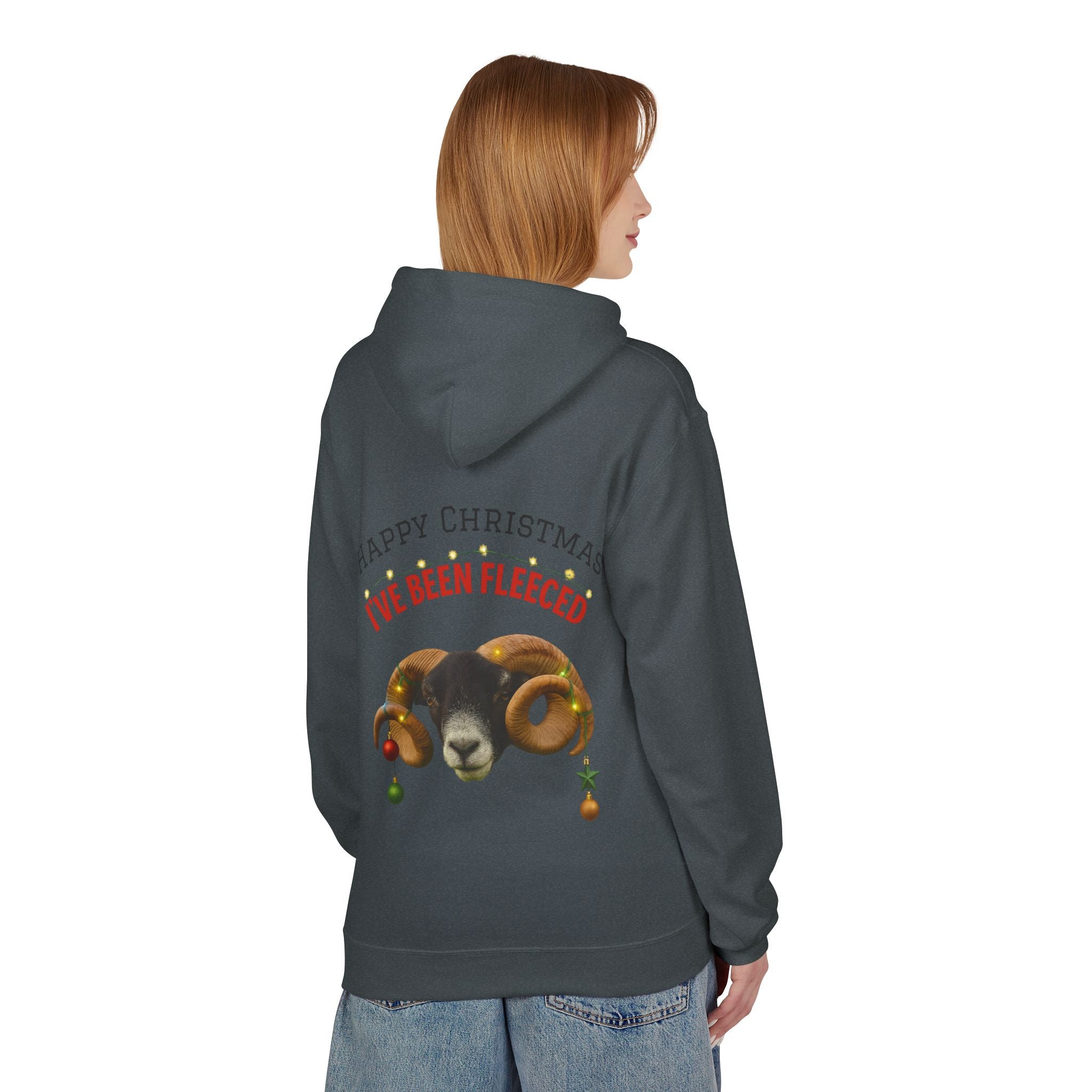 Christmas Ram Hoodie — "Happy Christmas I've Been Fleeced" Holiday Sweatshirt