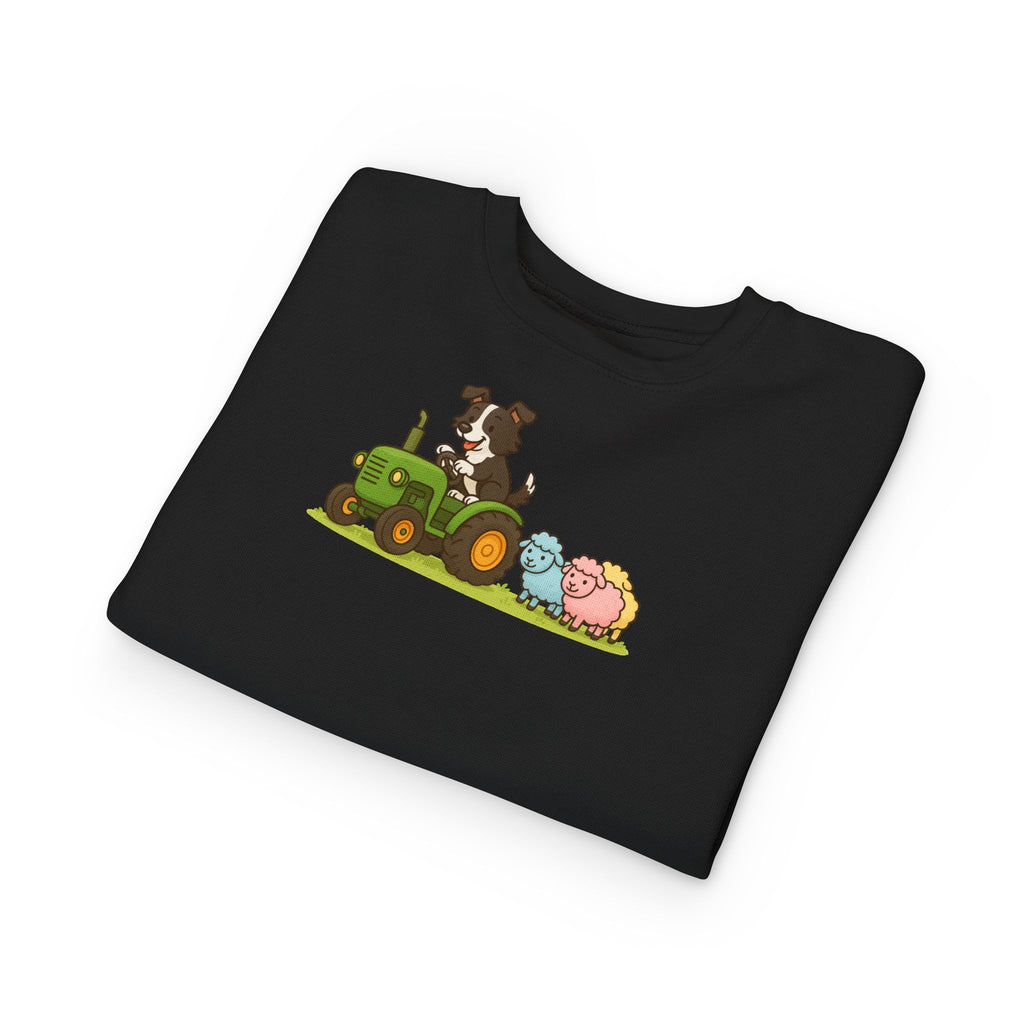 Toddler Sweatshirt — Cute Farm Tractor Crewneck with Puppy & Sheep Graphic