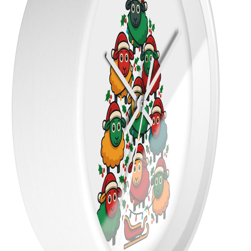 Christmas Sheep Tree Wall Clock — Festive Holiday Home Decor