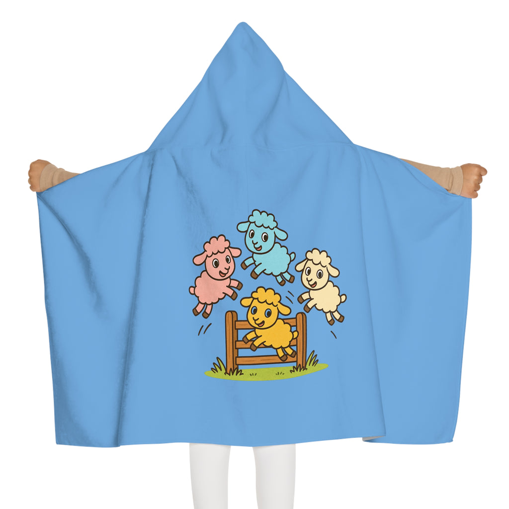 Youth Hooded Towel with Cute Jumping Sheep Kids Beach & Bath Wrap
