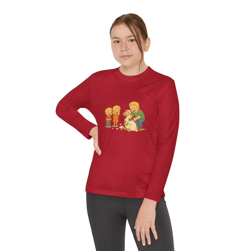 Youth Long Sleeve Tee – Kids & Dad Dog Rescue Illustration