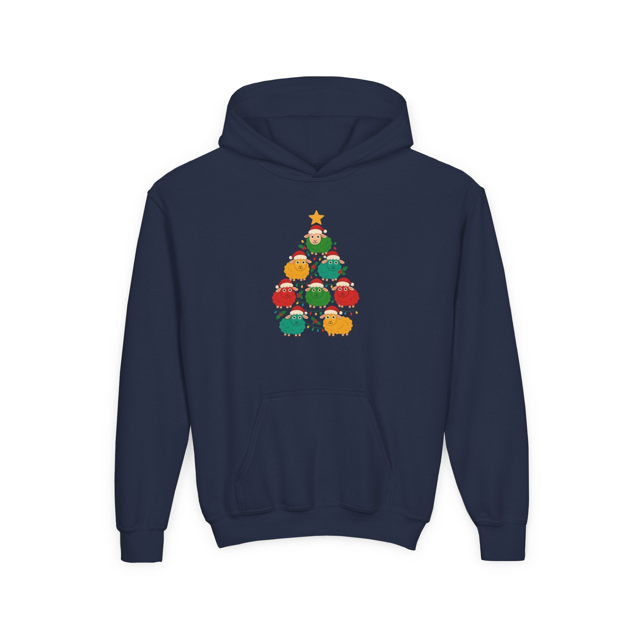 Kids Christmas Sheep Tree Hoodie — Cute Holiday Youth Sweatshirt