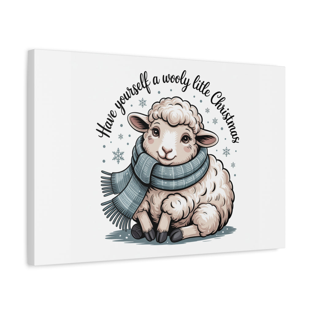 woolly little Christmas sheep Canvas | cozy animal winter print