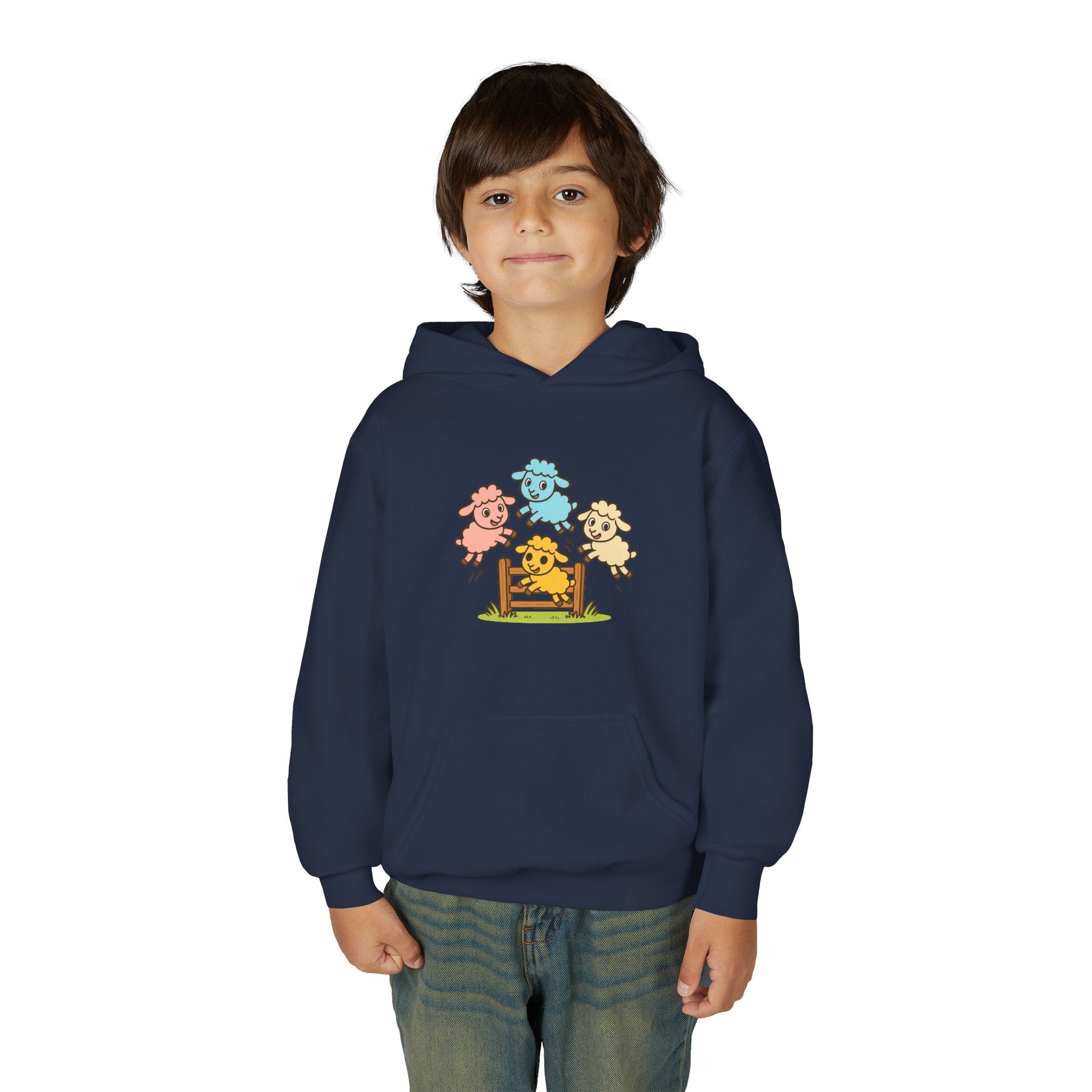 Kids Sheep Hoodie — Colorful Jumping Lambs Graphic Youth Hooded Sweatshirt
