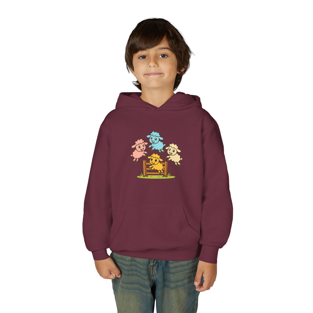 Kids Sheep Hoodie — Colorful Jumping Lambs Graphic Youth Hooded Sweatshirt