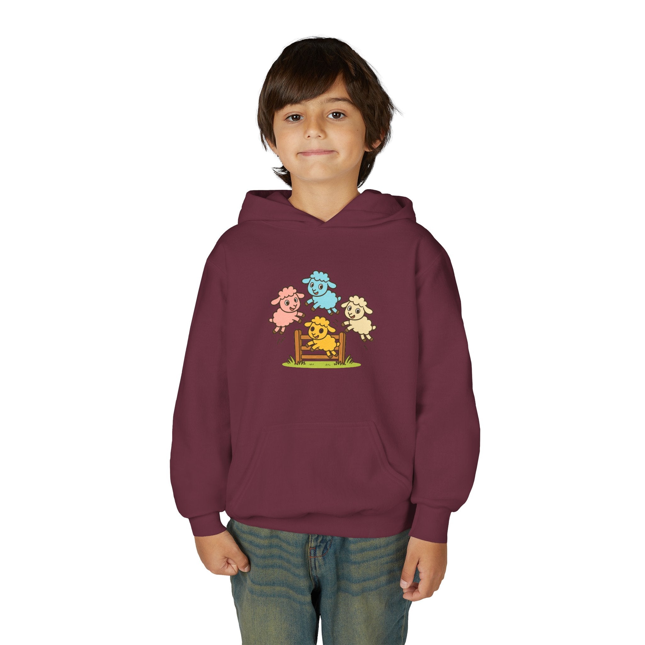 Kids Sheep Hoodie — Colorful Jumping Lambs Graphic Youth Hooded Sweatshirt