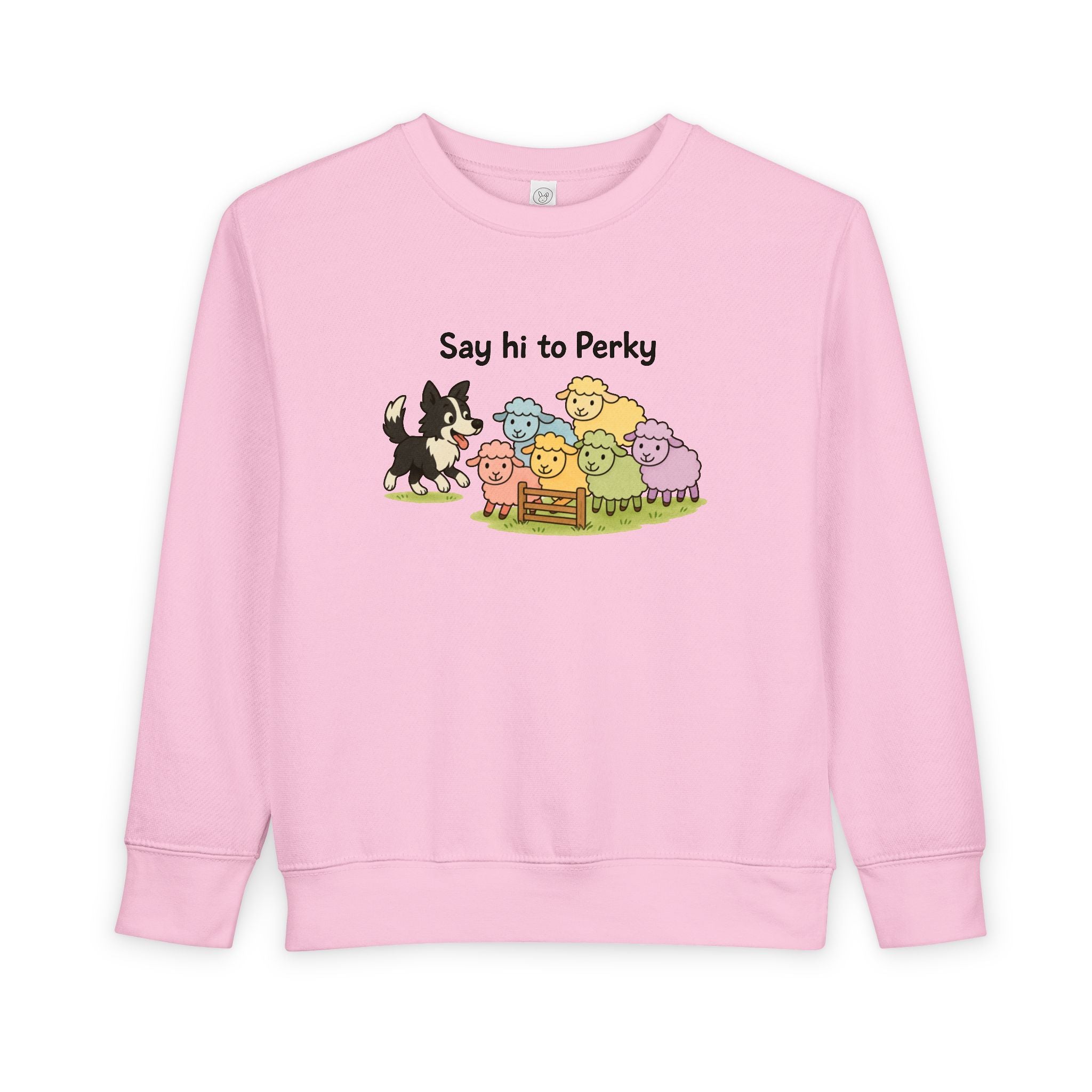 Say Hi to Perky Toddler Sweatshirt — Cute Sheep & Border Collie Kids Pullover