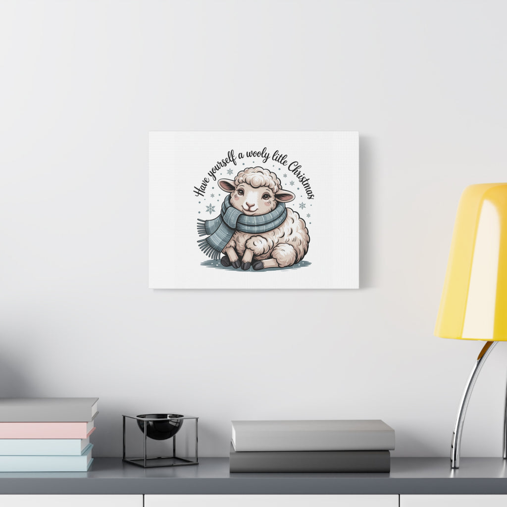 woolly little Christmas sheep Canvas | cozy animal winter print