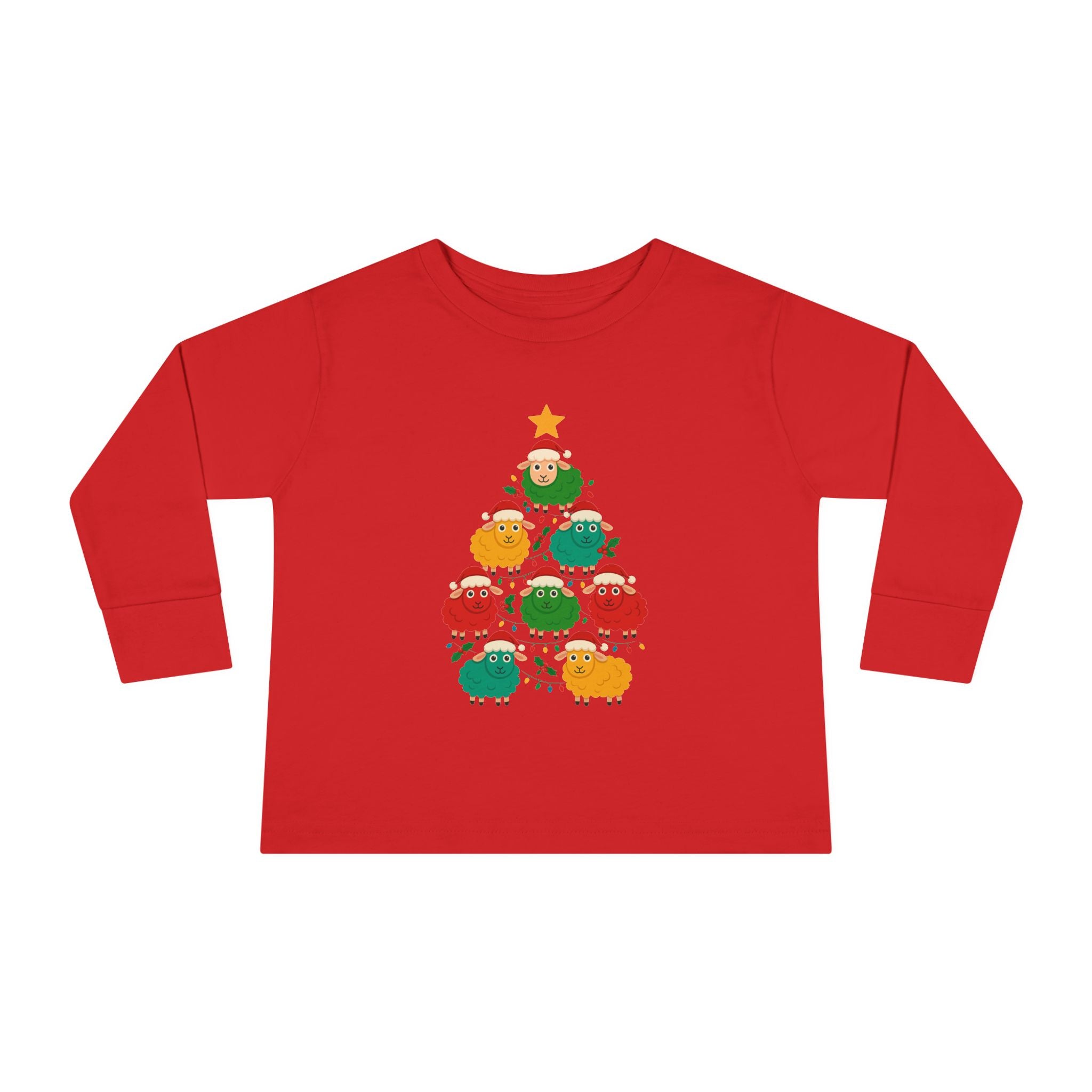 Toddler Long Sleeve Tee — Cute Sheep Christmas Tree Holiday Shirt