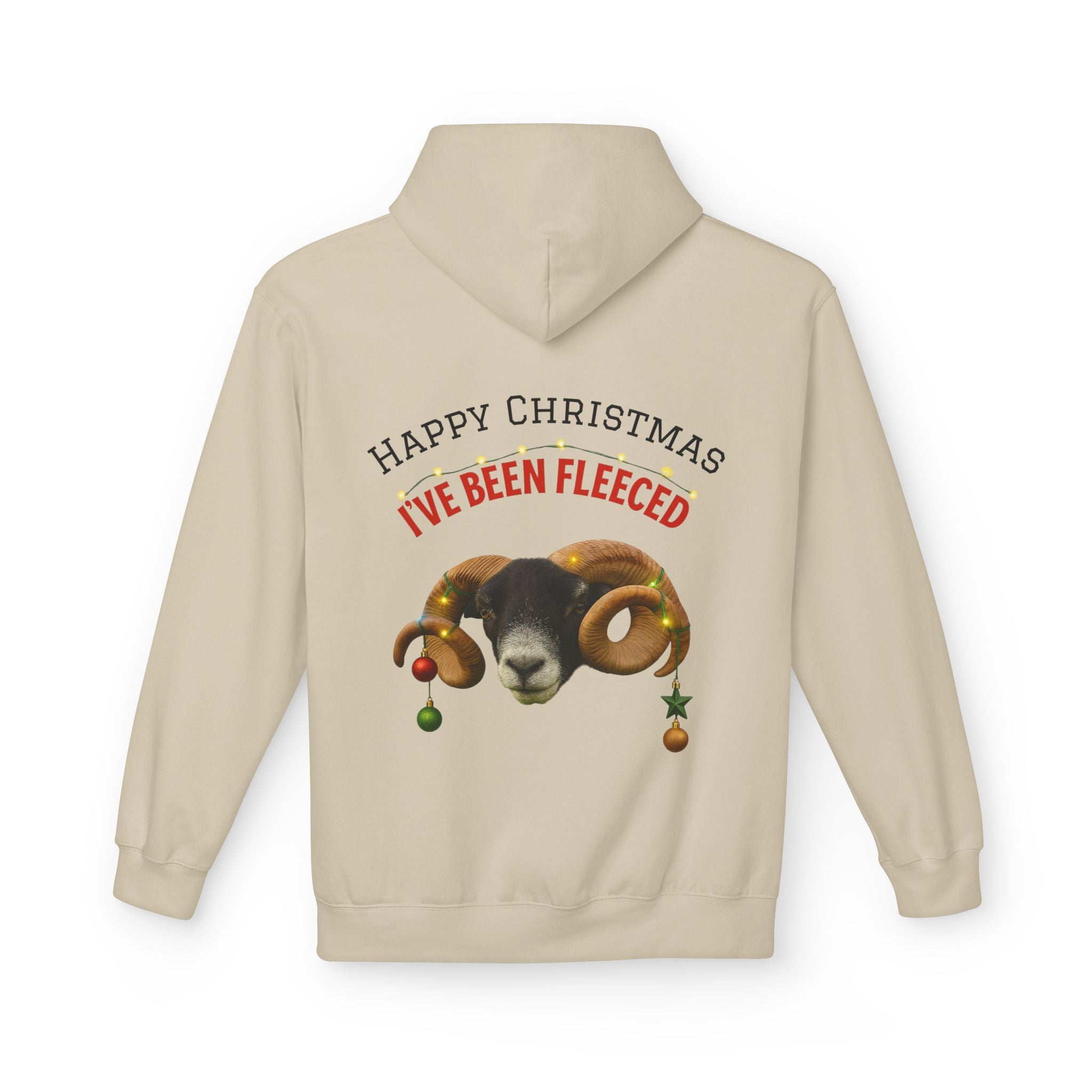 Christmas Ram Hoodie — "Happy Christmas I've Been Fleeced" Holiday Sweatshirt