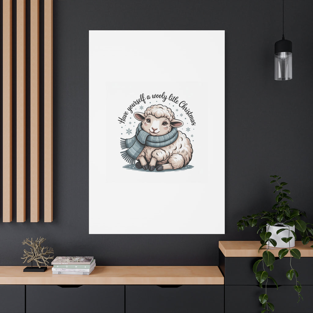 woolly little Christmas sheep Canvas | cozy animal winter print