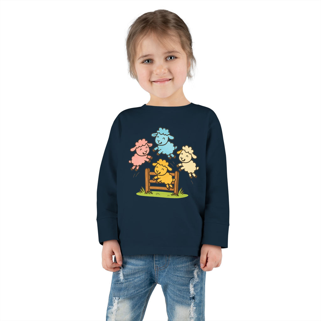 Toddler Long Sleeve Tee — Colorful Jumping Sheep Kids Shirt