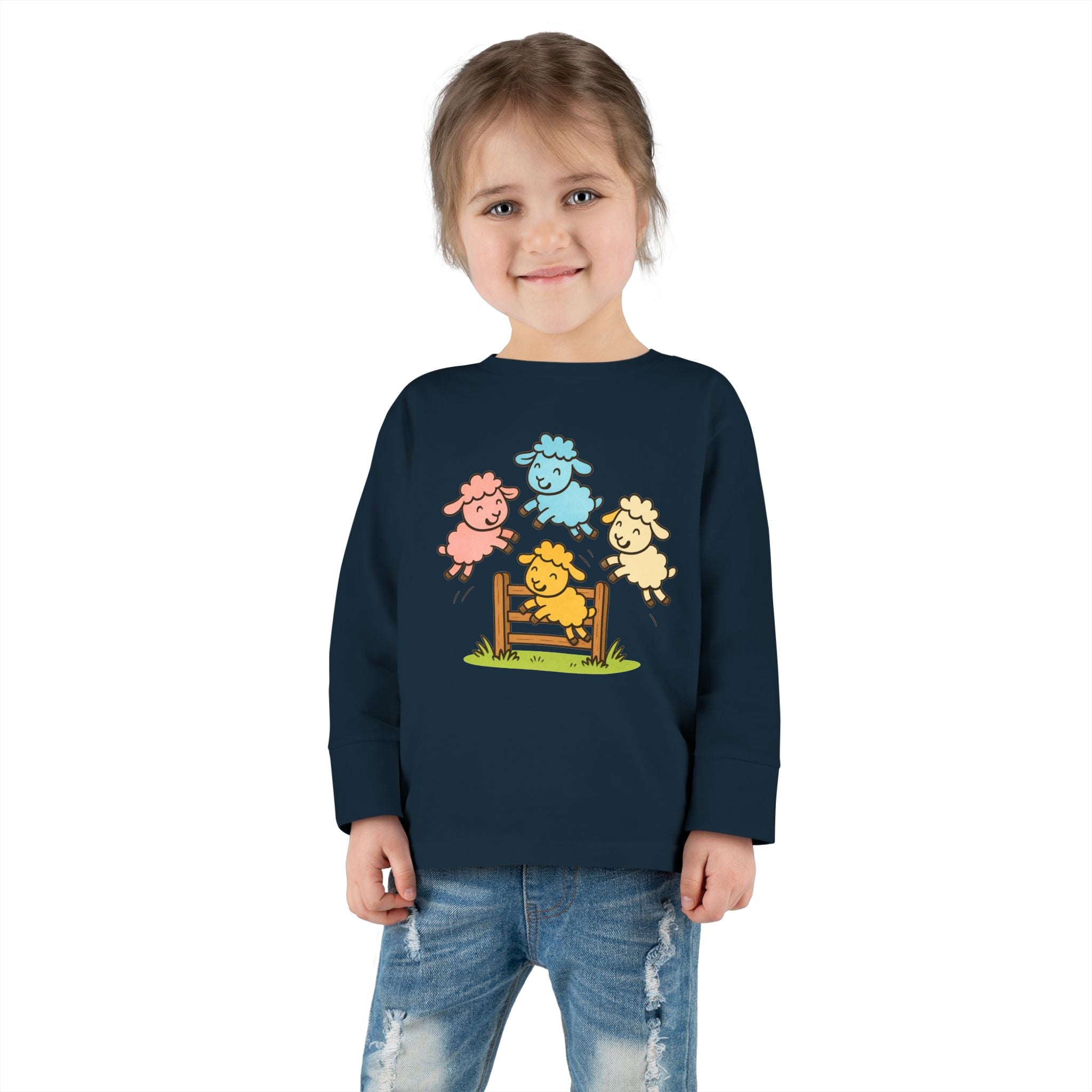 Toddler Long Sleeve Tee — Colorful Jumping Sheep Kids Shirt